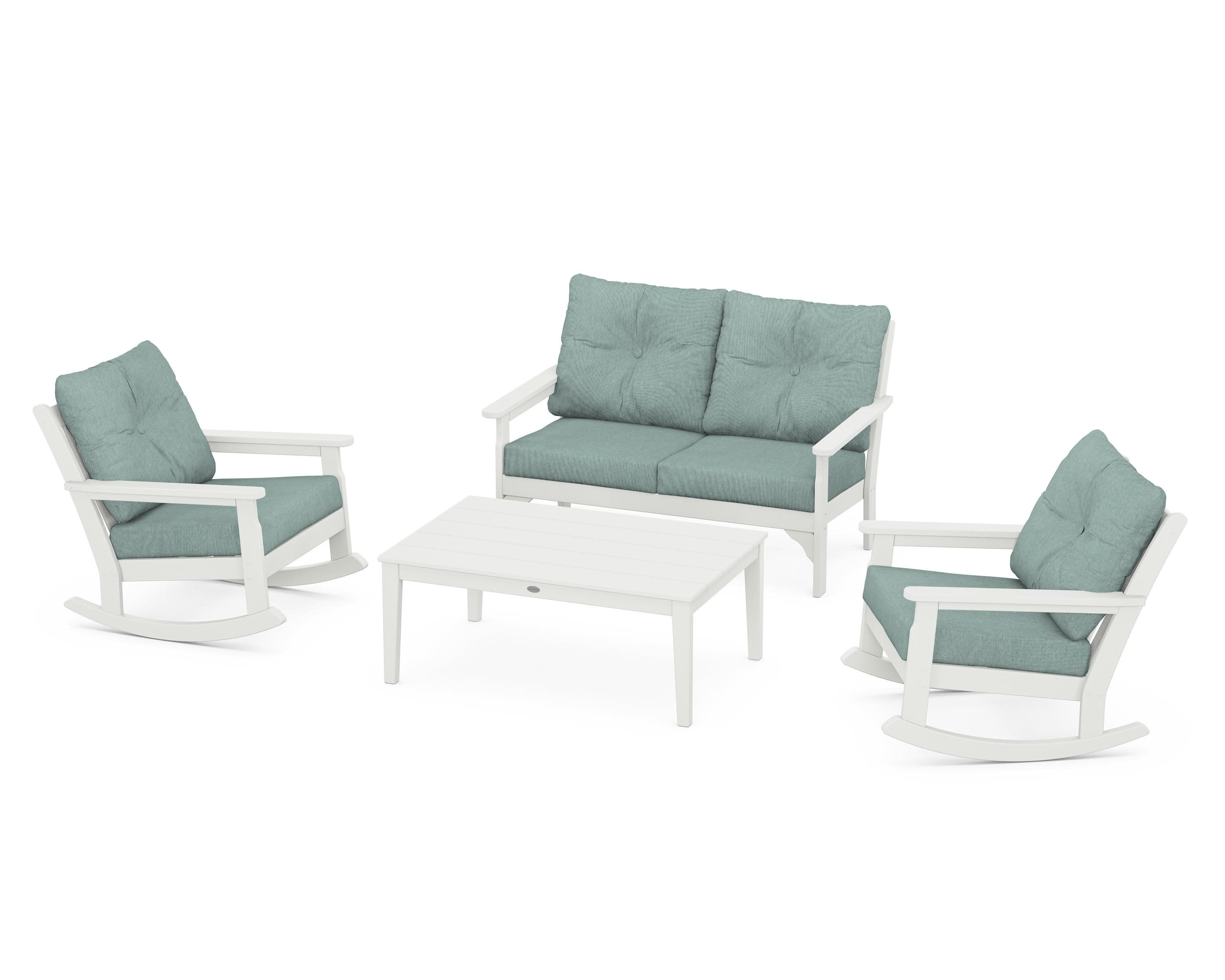 Vineyard 4-Piece Deep Seating Rocking Chair Set in Vintage White / Glacier Spa