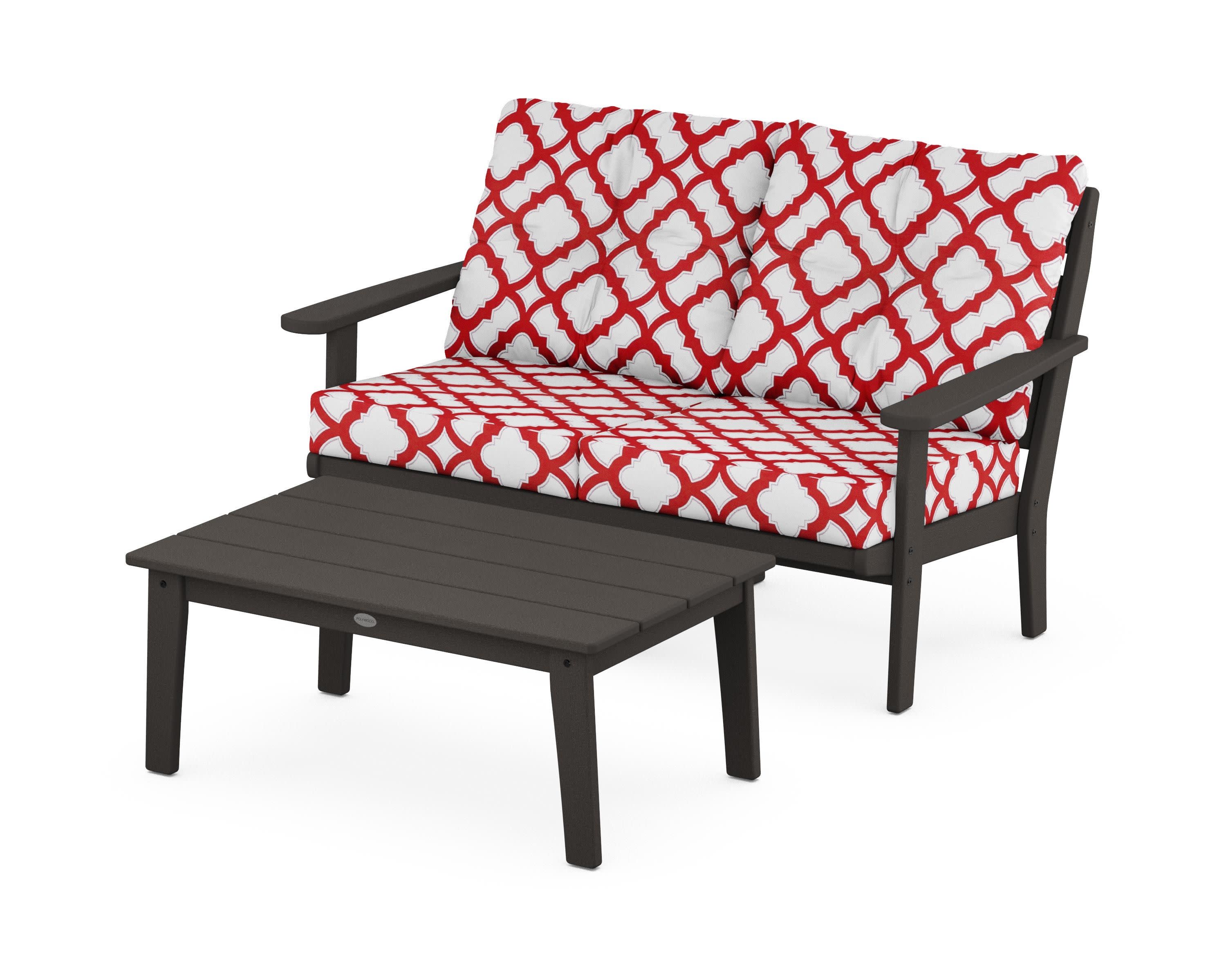 Lakeside 2-Piece Lounge Loveseat Set in Vintage Coffee / Trellis Crimson
