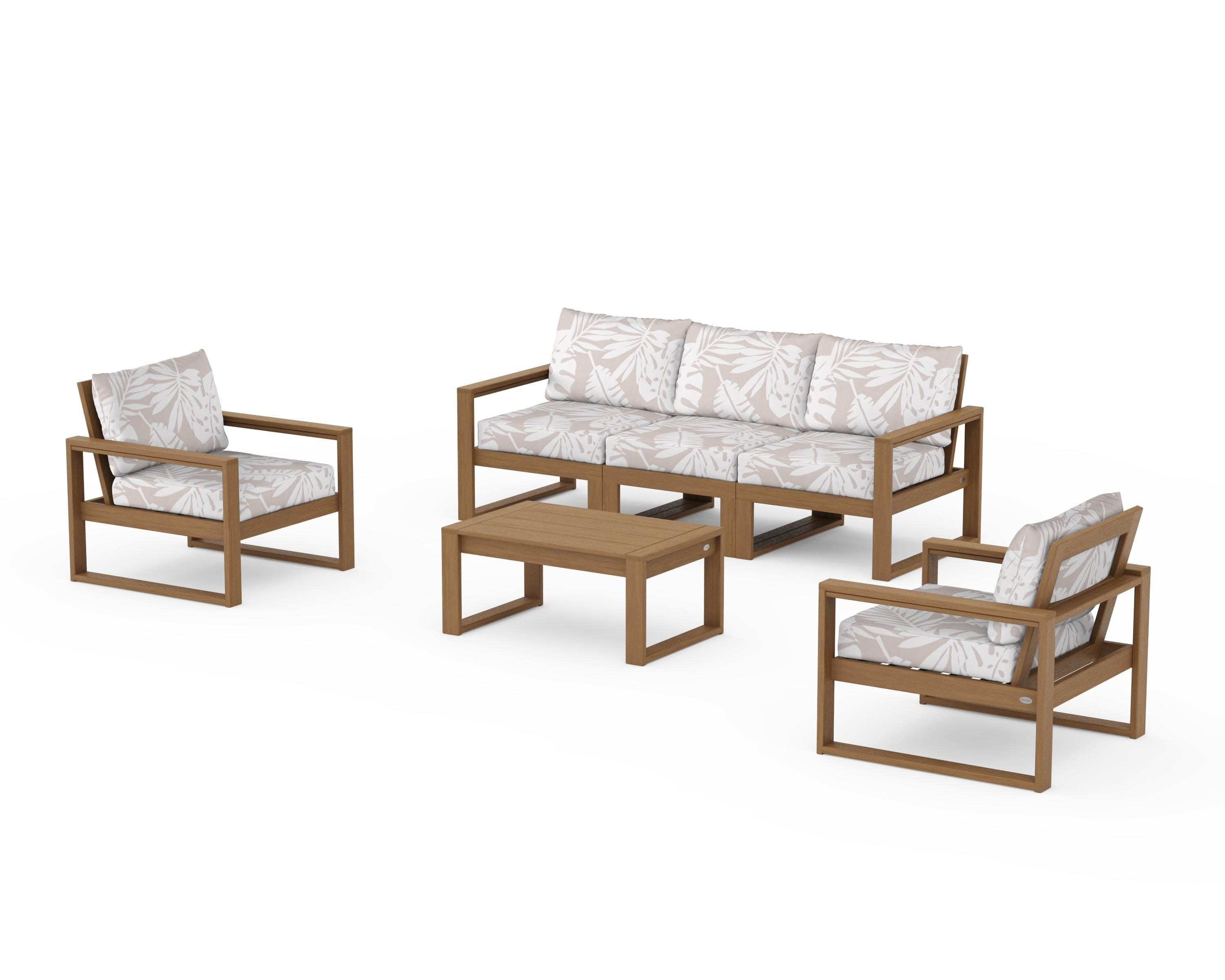 EDGE Sectional 4-Piece Deep Seating Set with Sofa in Natural / Leaf Dune Burlap