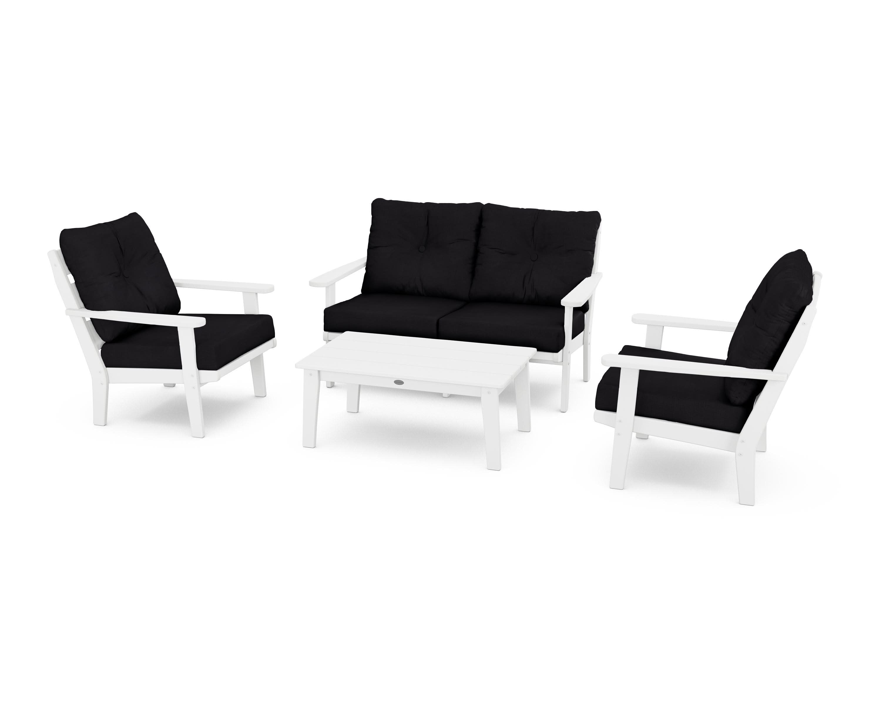 Lakeside 4-Piece Deep Seating Set in White / Midnight Linen