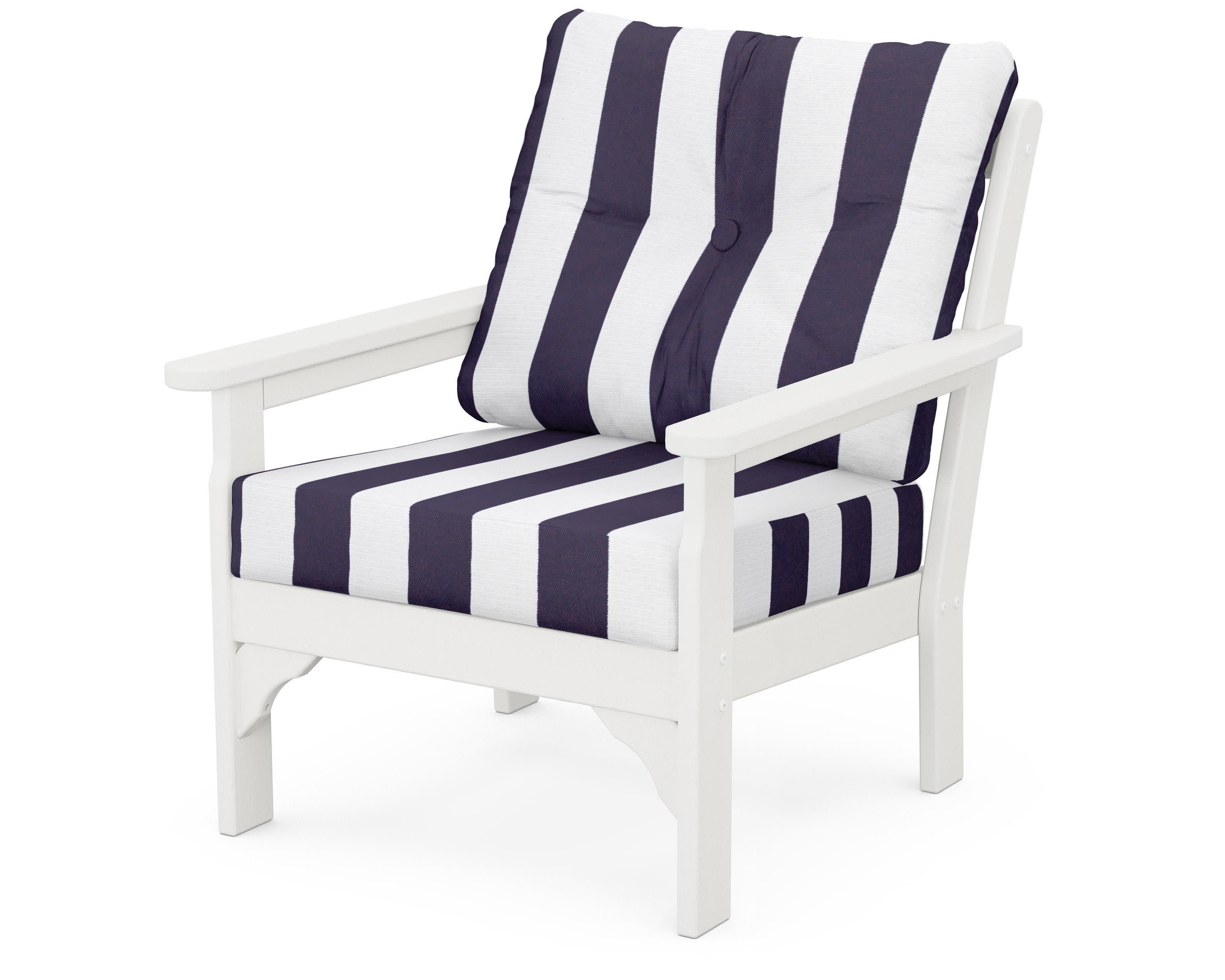 Vineyard Deep Seating Chair in Vintage White / Cabana Stripe Navy