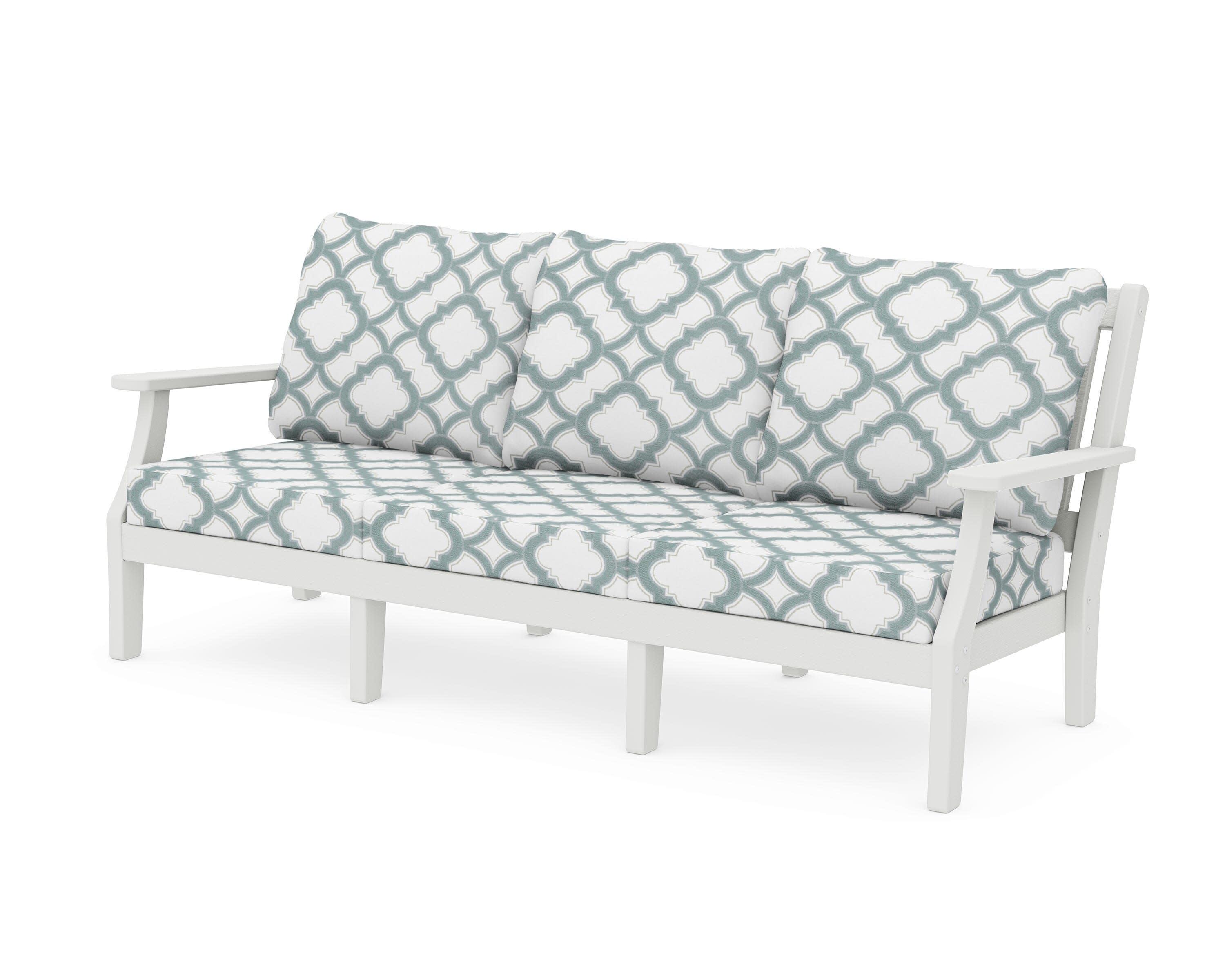 Chinoiserie Deep Seating Sofa in Vintage White / Trellis Glacier Spa