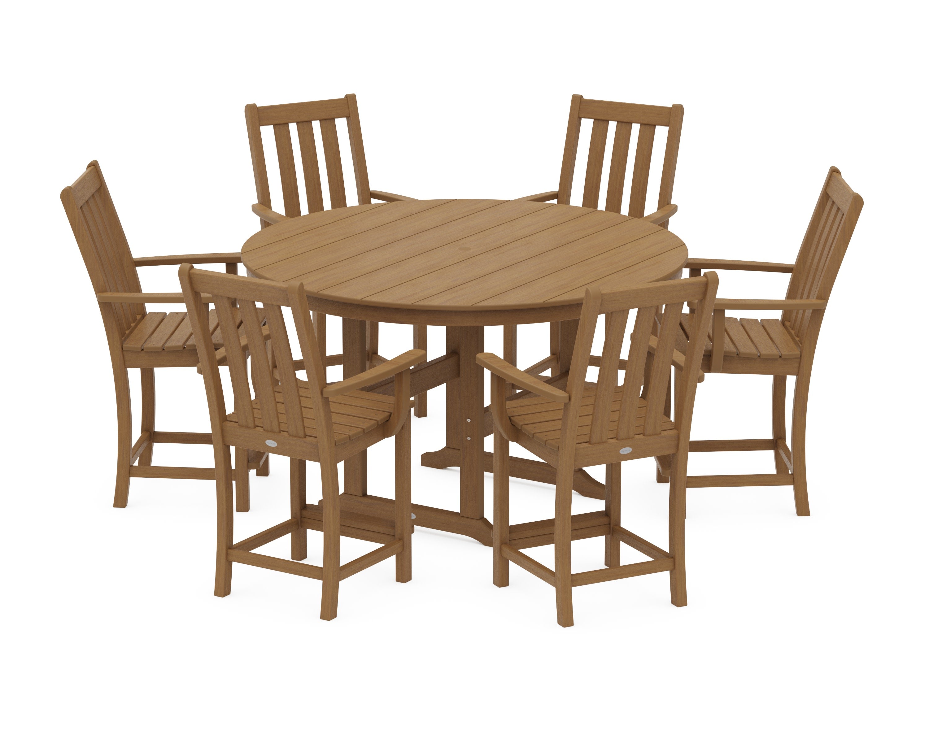 Vineyard 7-Piece Arm Chair Round Farmhouse Counter Set in Natural