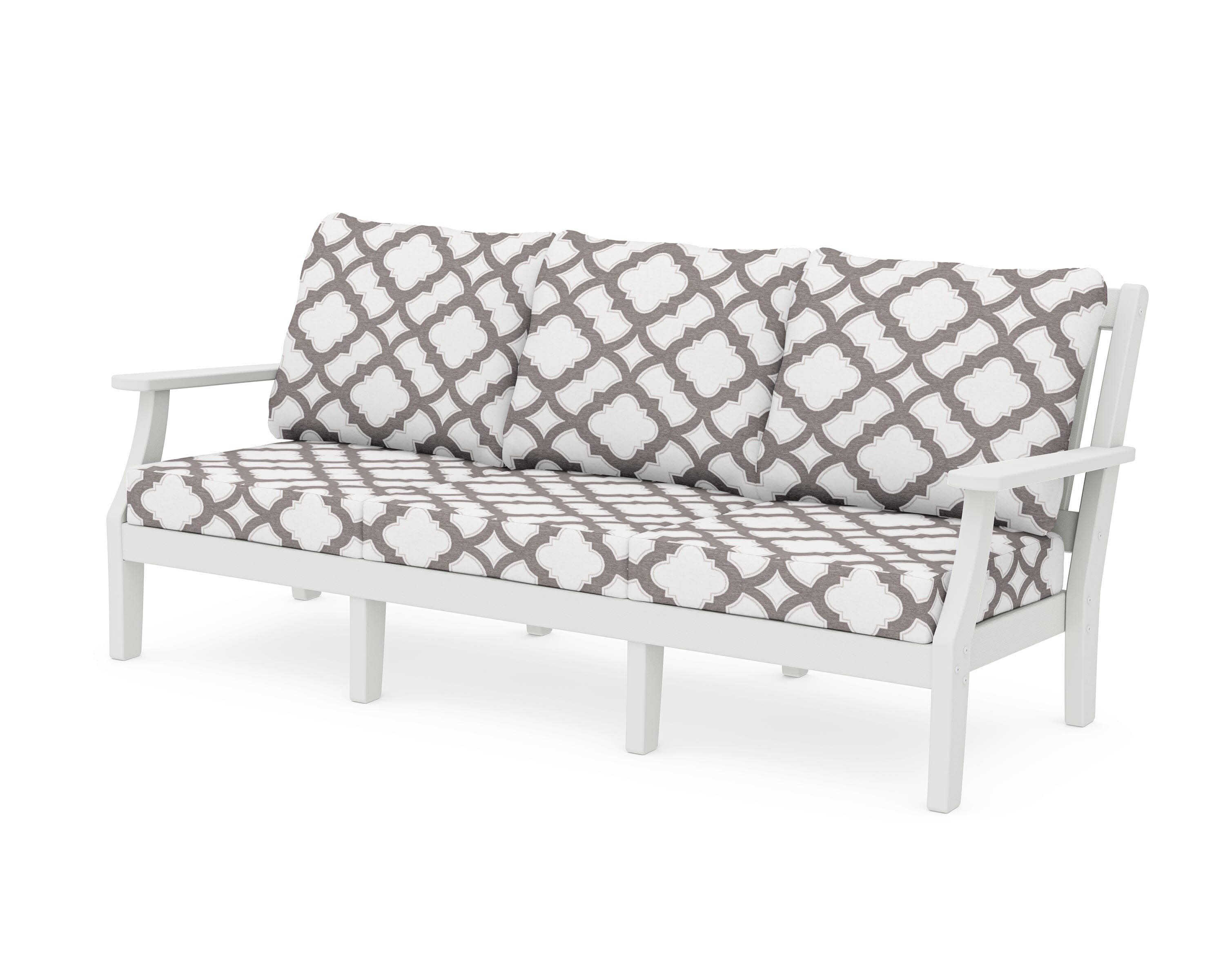 Chinoiserie Deep Seating Sofa in Vintage White / Trellis Grey Mist