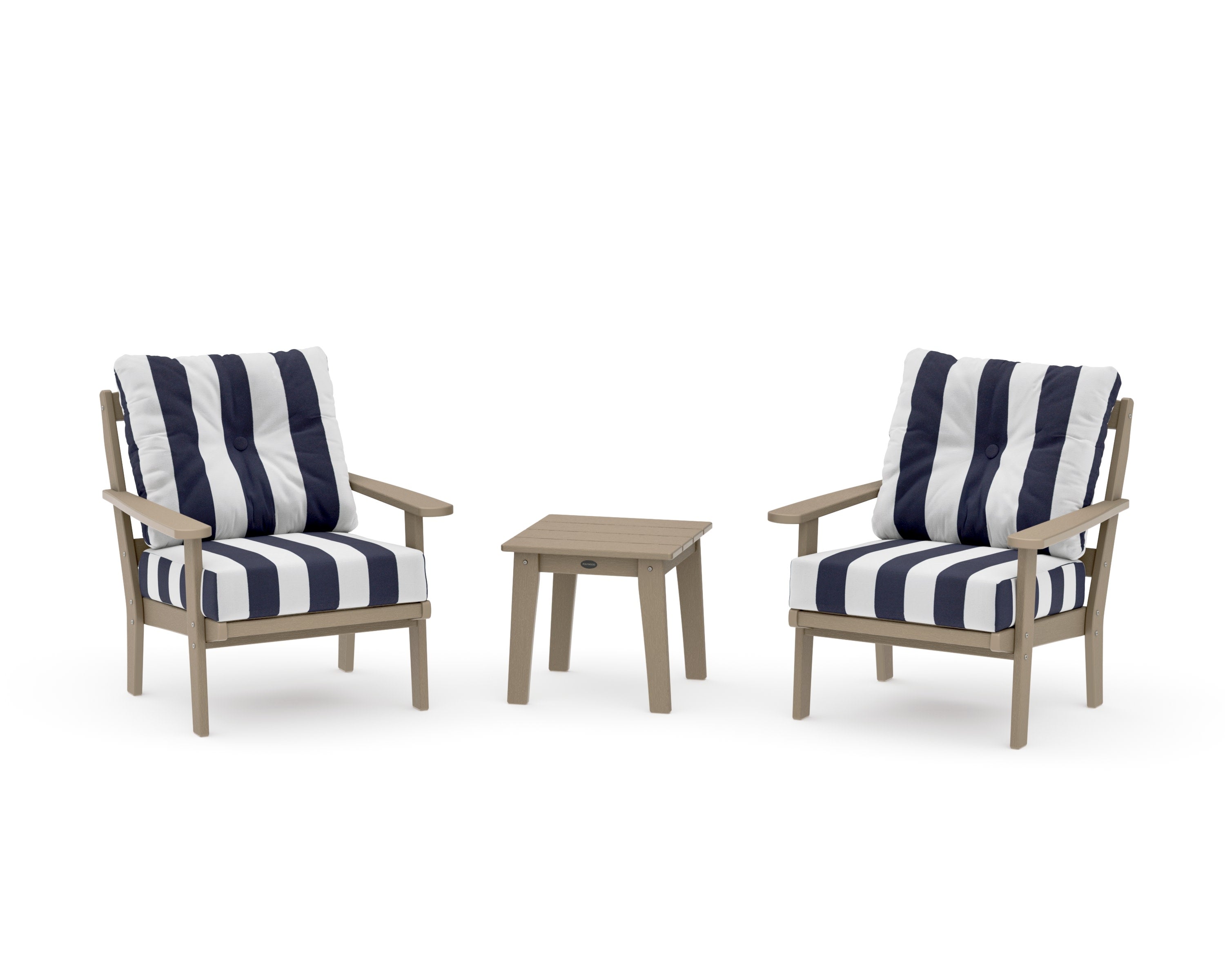 Mission 3-Piece Deep Seating Set in Vintage Sahara / Cabana Stripe Navy