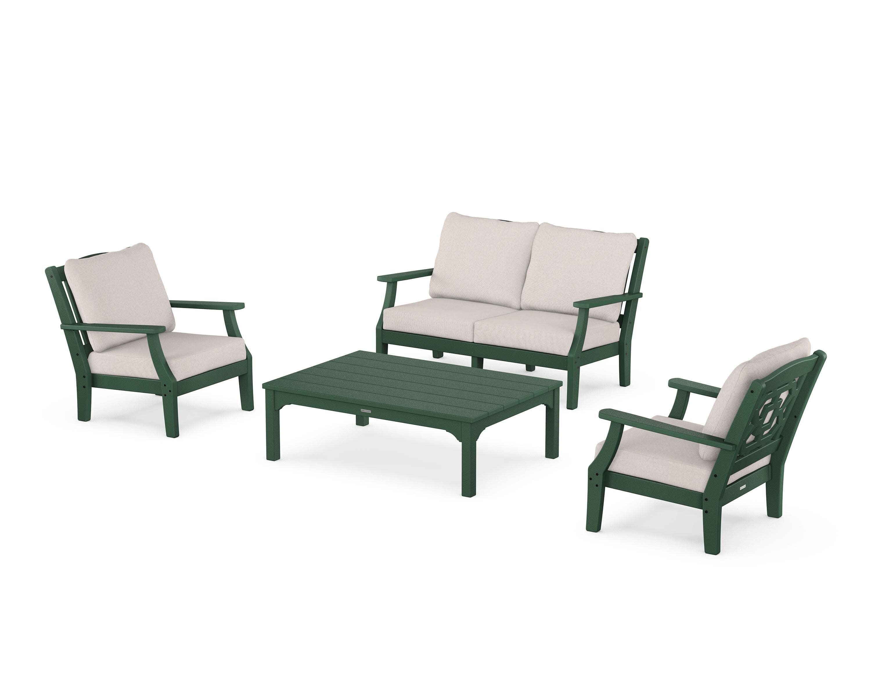Chinoiserie 4-Piece Deep Seating Set with Loveseat in Green / Dune Burlap
