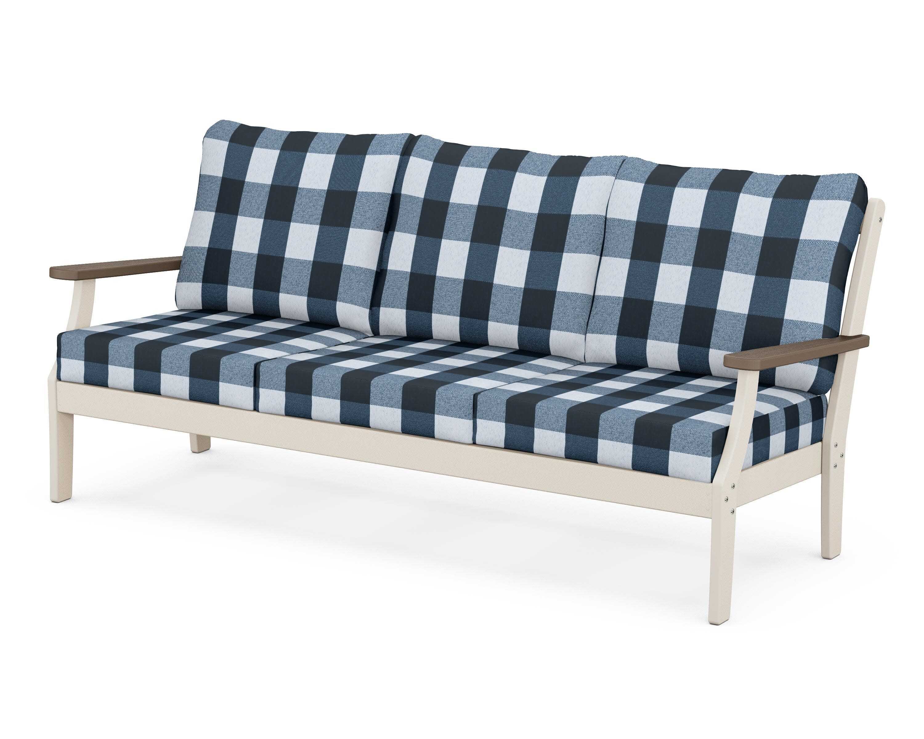 Braxton Deep Seating Sofa in Sand / Kona / Buffalo Plaid Marine Indigo