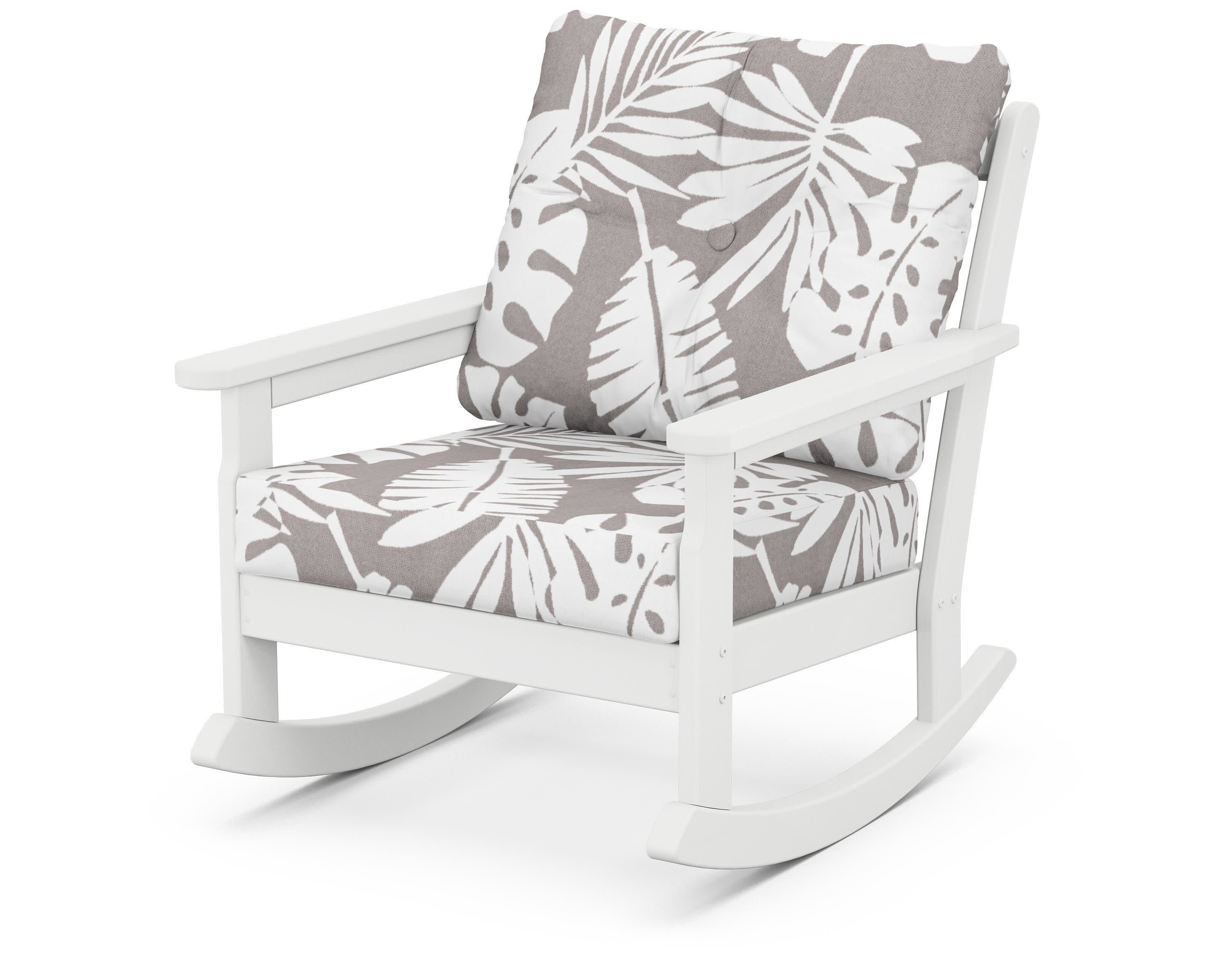 Vineyard Deep Seating Rocking Chair in White / Leaf Grey Mist