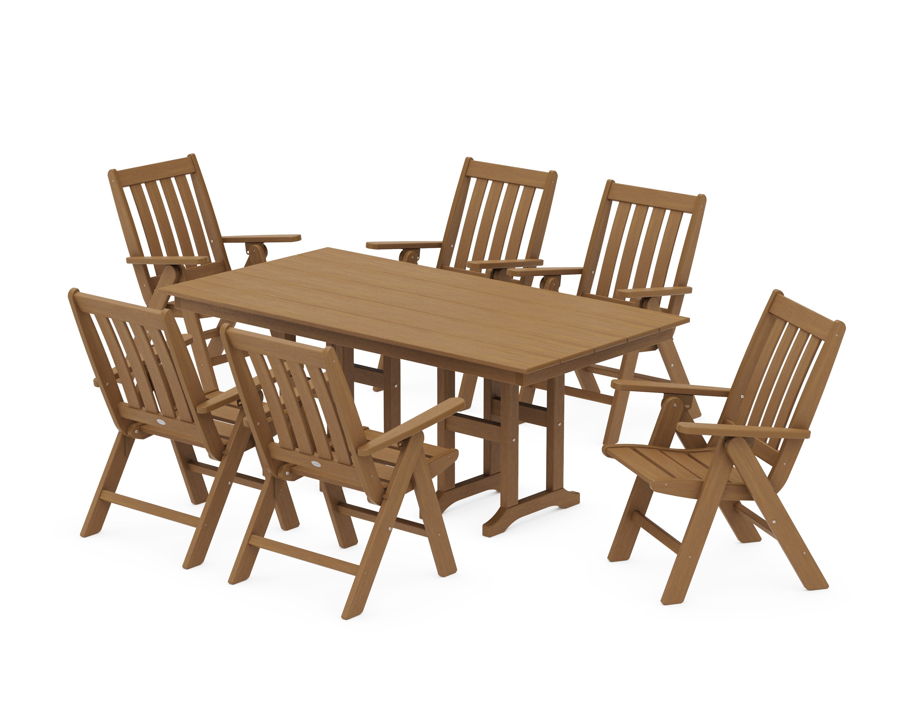Vineyard Folding Chair 7-Piece Farmhouse Dining Set in Natural
