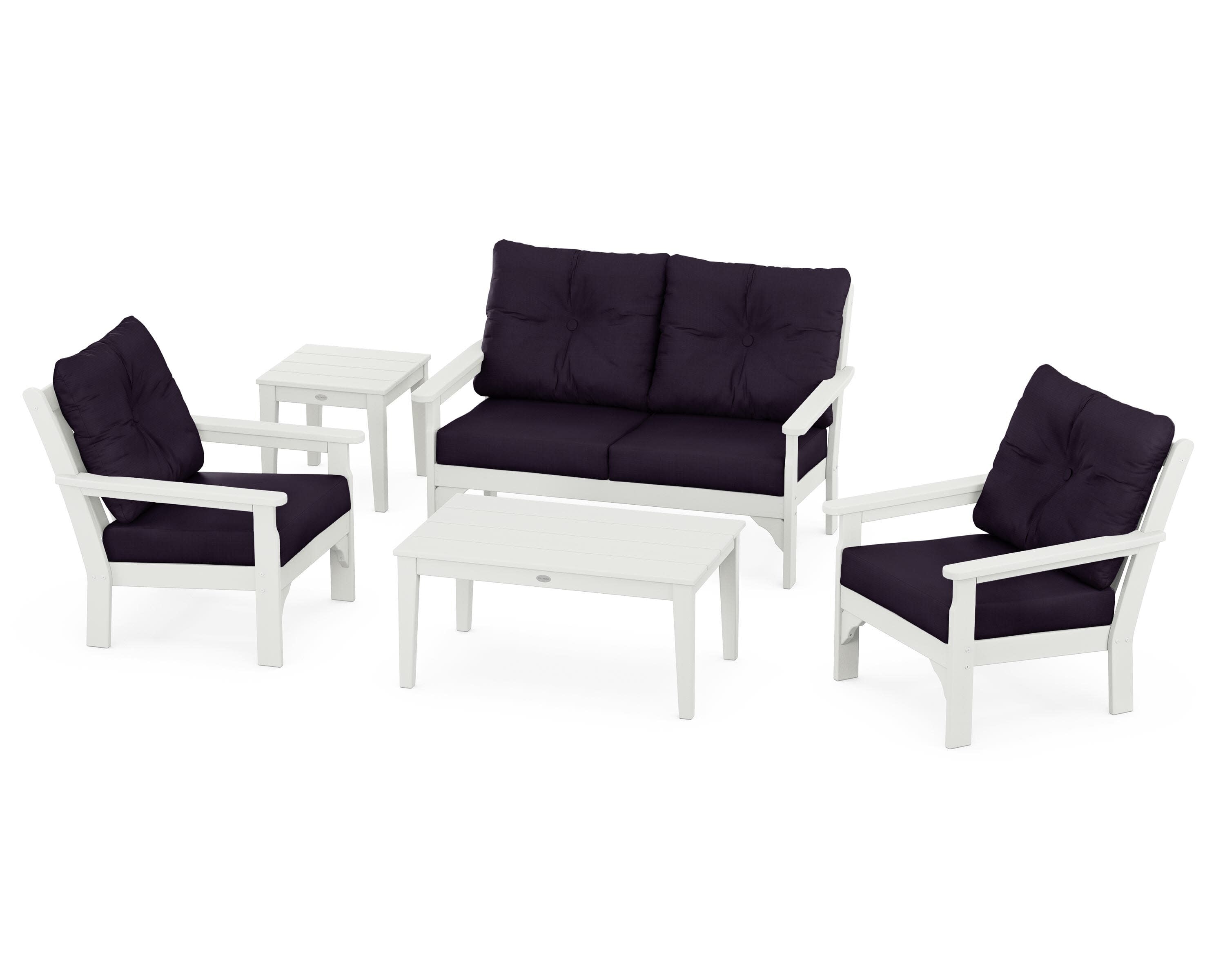 Vineyard 5-Piece Deep Seating Set in Vintage White / Navy Linen