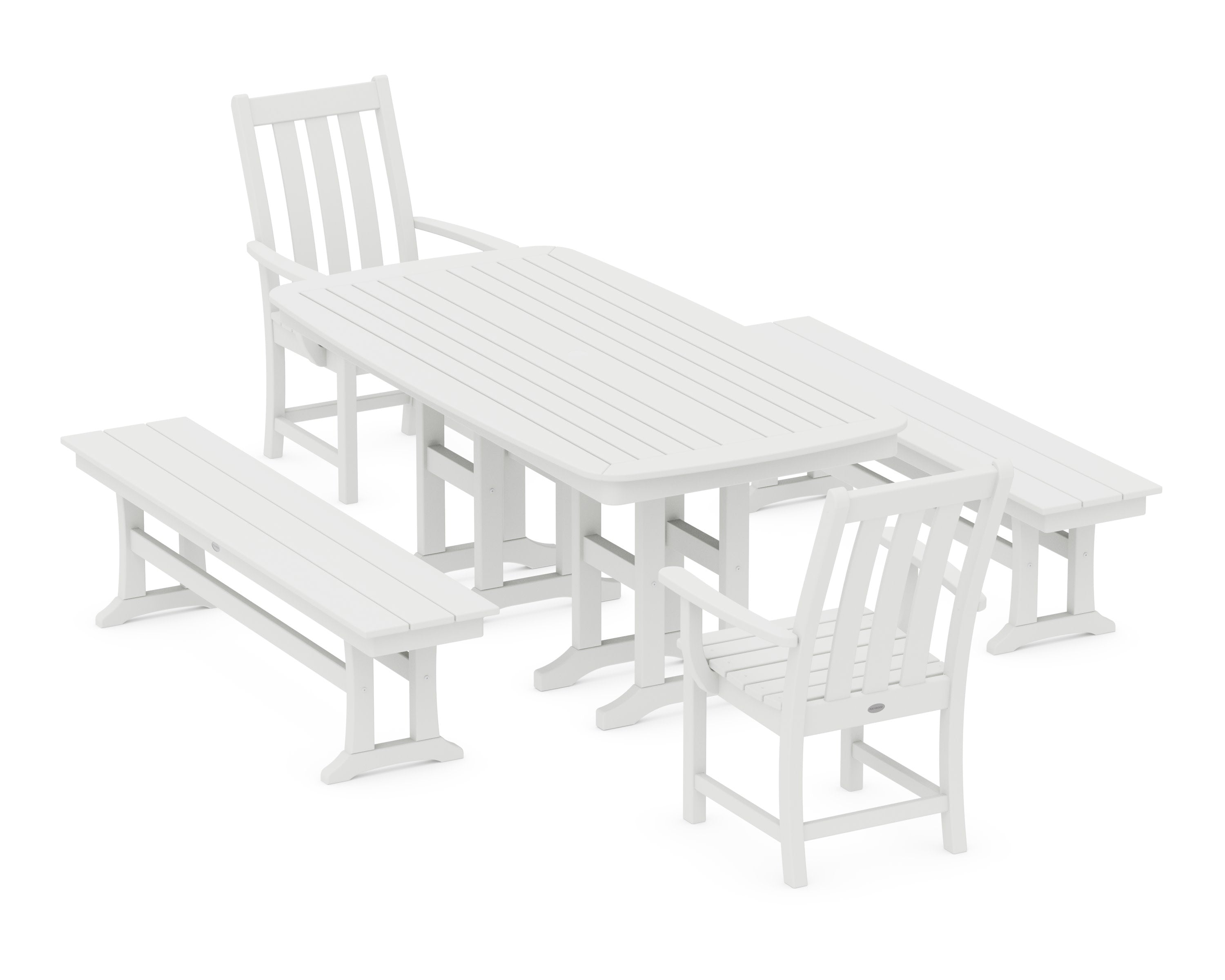 Vineyard 5-Piece Dining Set with Benches in White