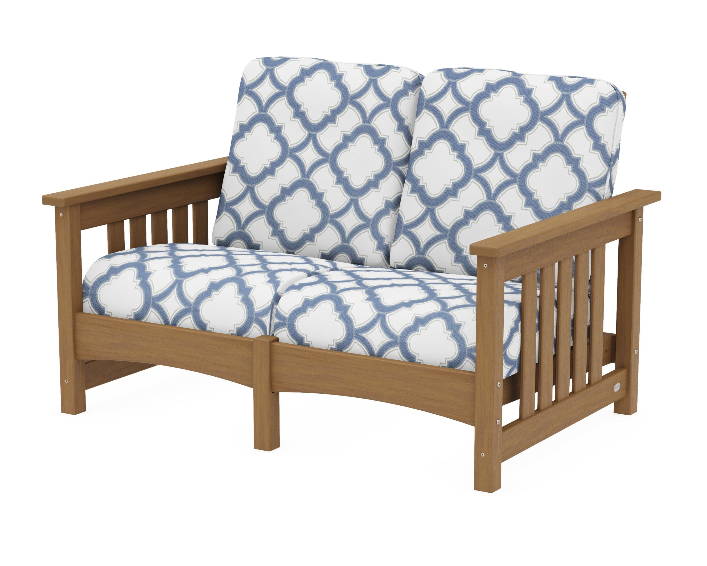 Club Mission Loveseat in Natural / Trellis Sky Blue