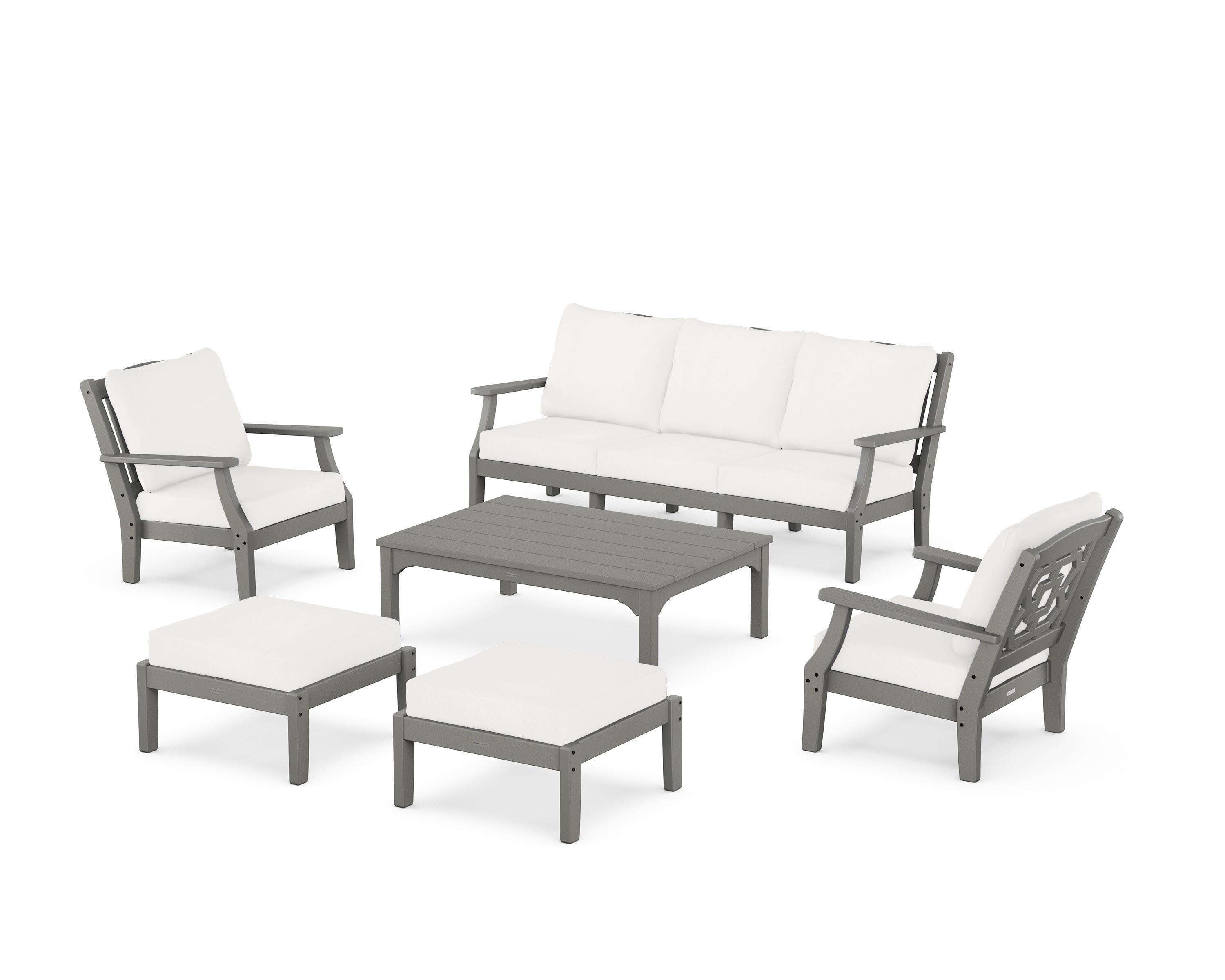 Chinoiserie 6-Piece Lounge Sofa Set in Slate Grey / Natural Linen