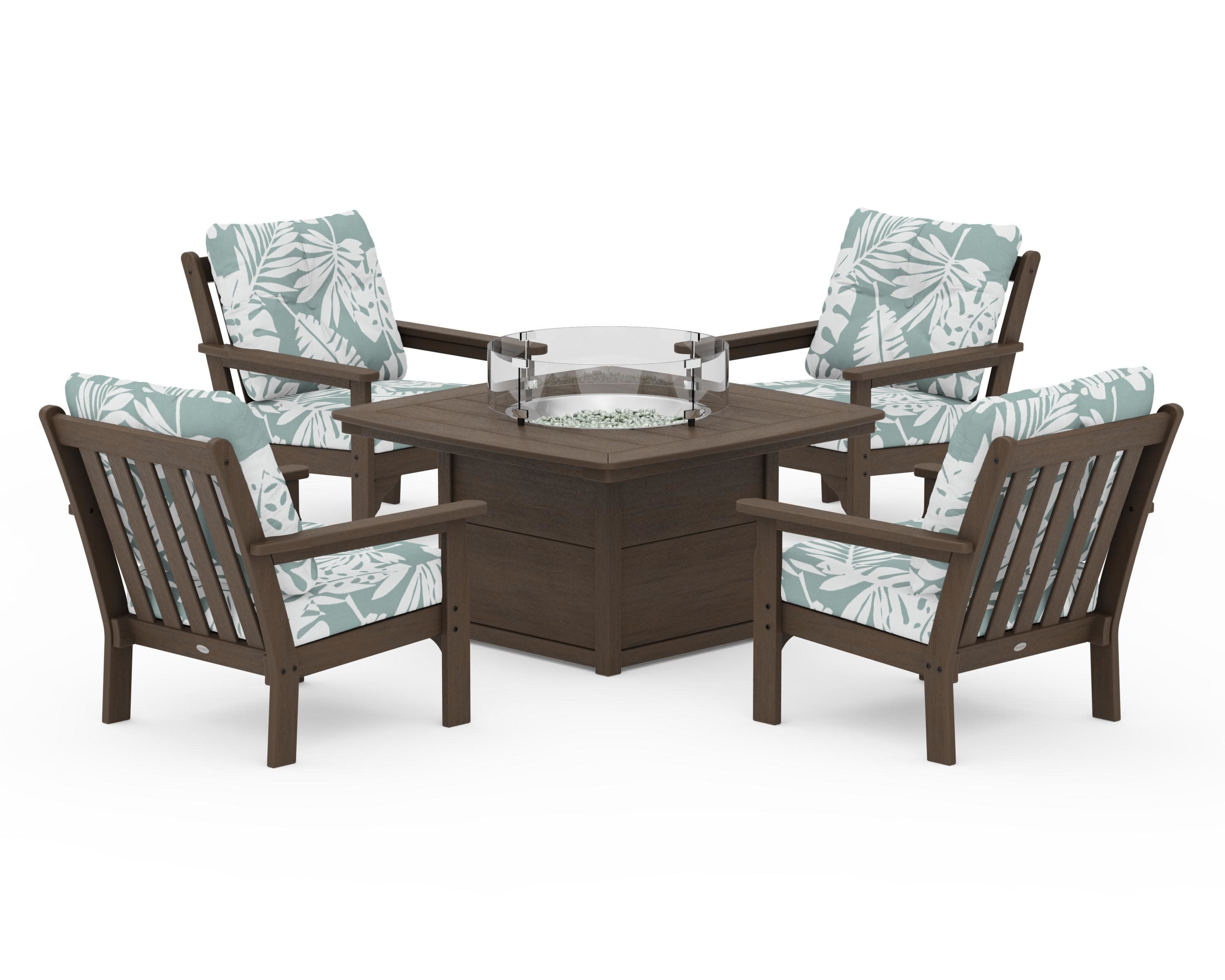 Vineyard 5-Piece Conversation Set with Fire Pit Table in Kona / Leaf Glacier Spa