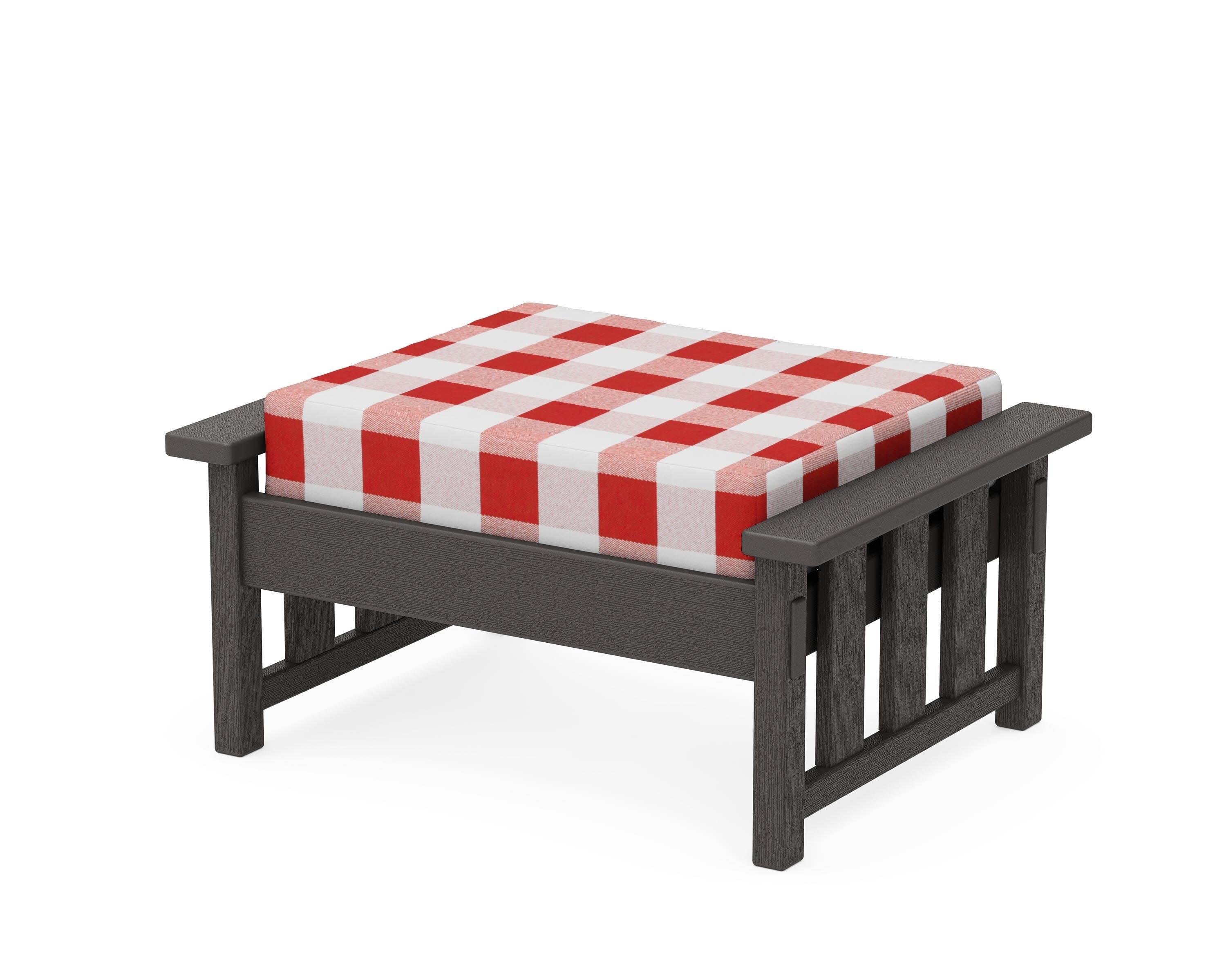 Acadia Deep Seating Ottoman in Vintage Coffee / Buffalo Plaid Crimson