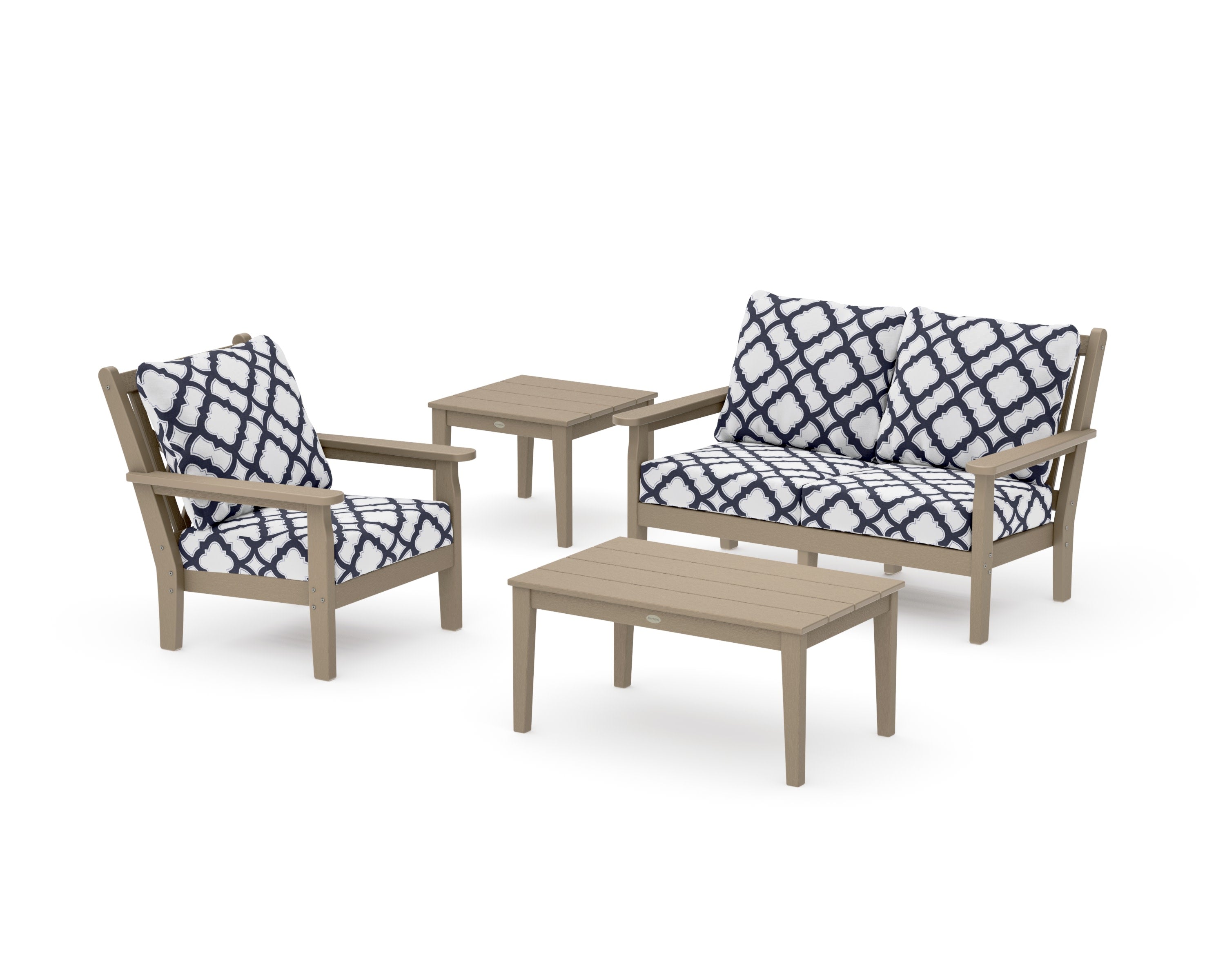 Chippendale 4-Piece Deep Seating Set in Vintage Sahara / Trellis Navy
