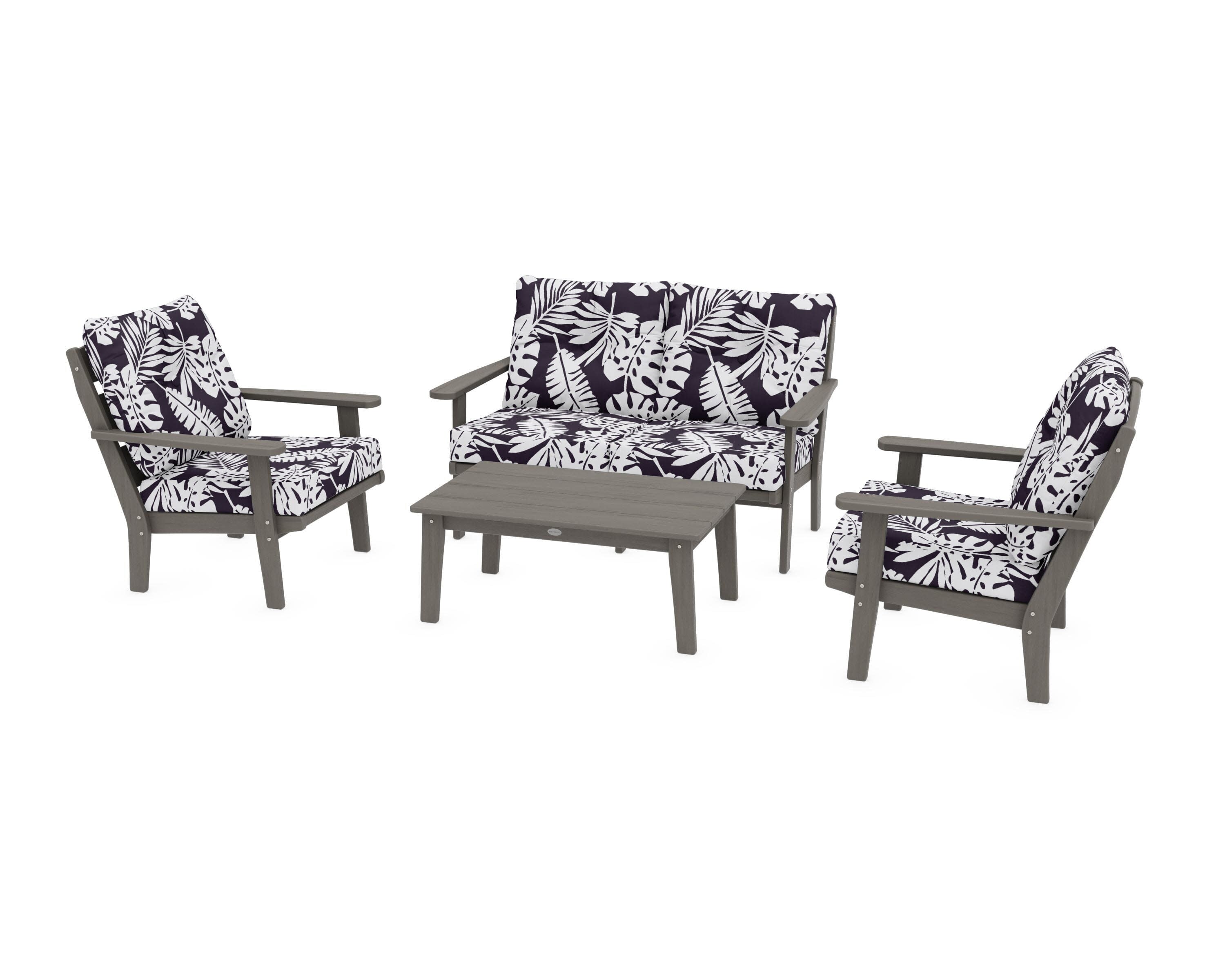 Lakeside 4-Piece Deep Seating Set in Driftwood / Leaf Navy