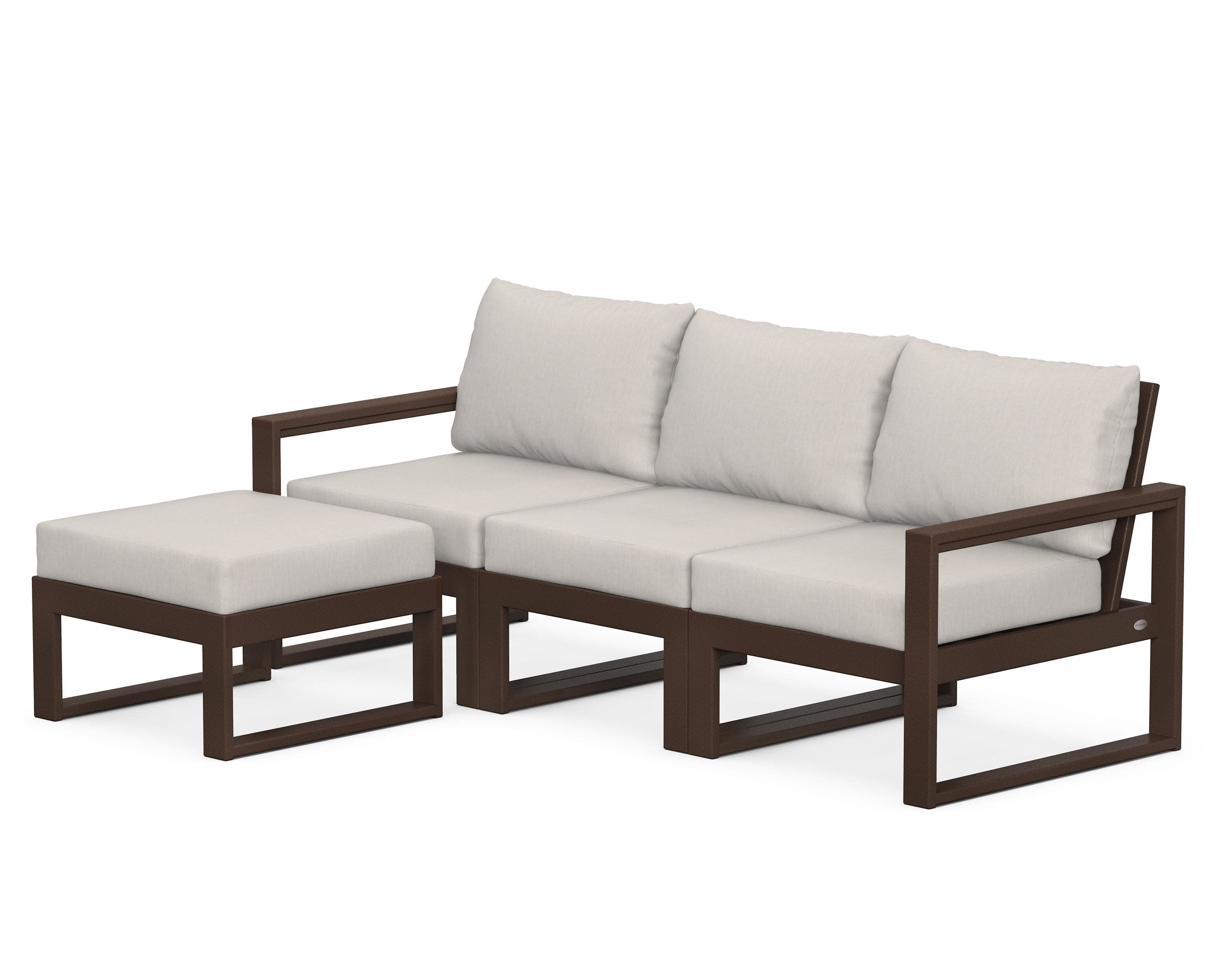 EDGE 4-Piece Modular Deep Seating Set with Ottoman in Mahogany / Cast Ash