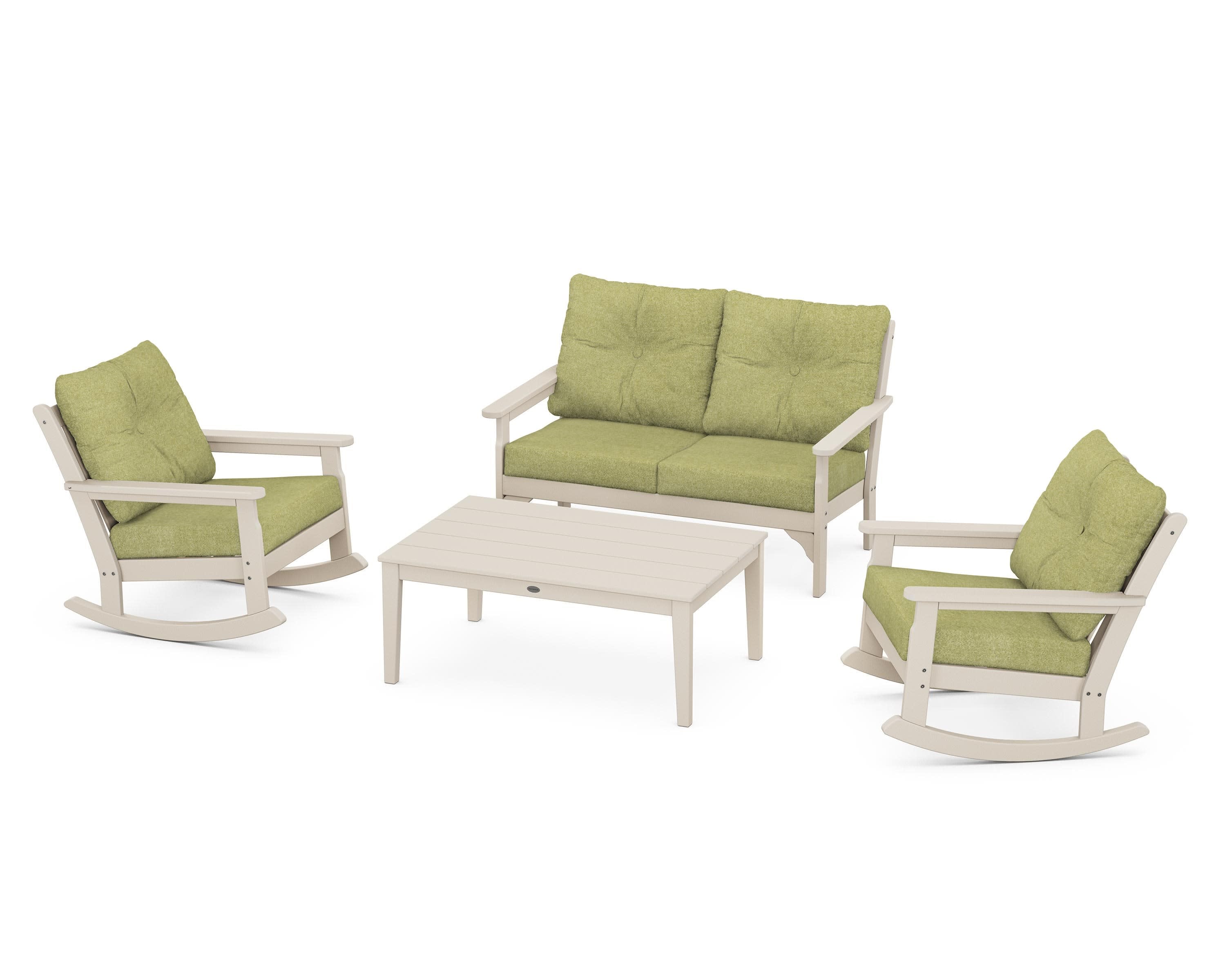 Vineyard 4-Piece Deep Seating Rocking Chair Set in Sand / Chartreuse Boucle