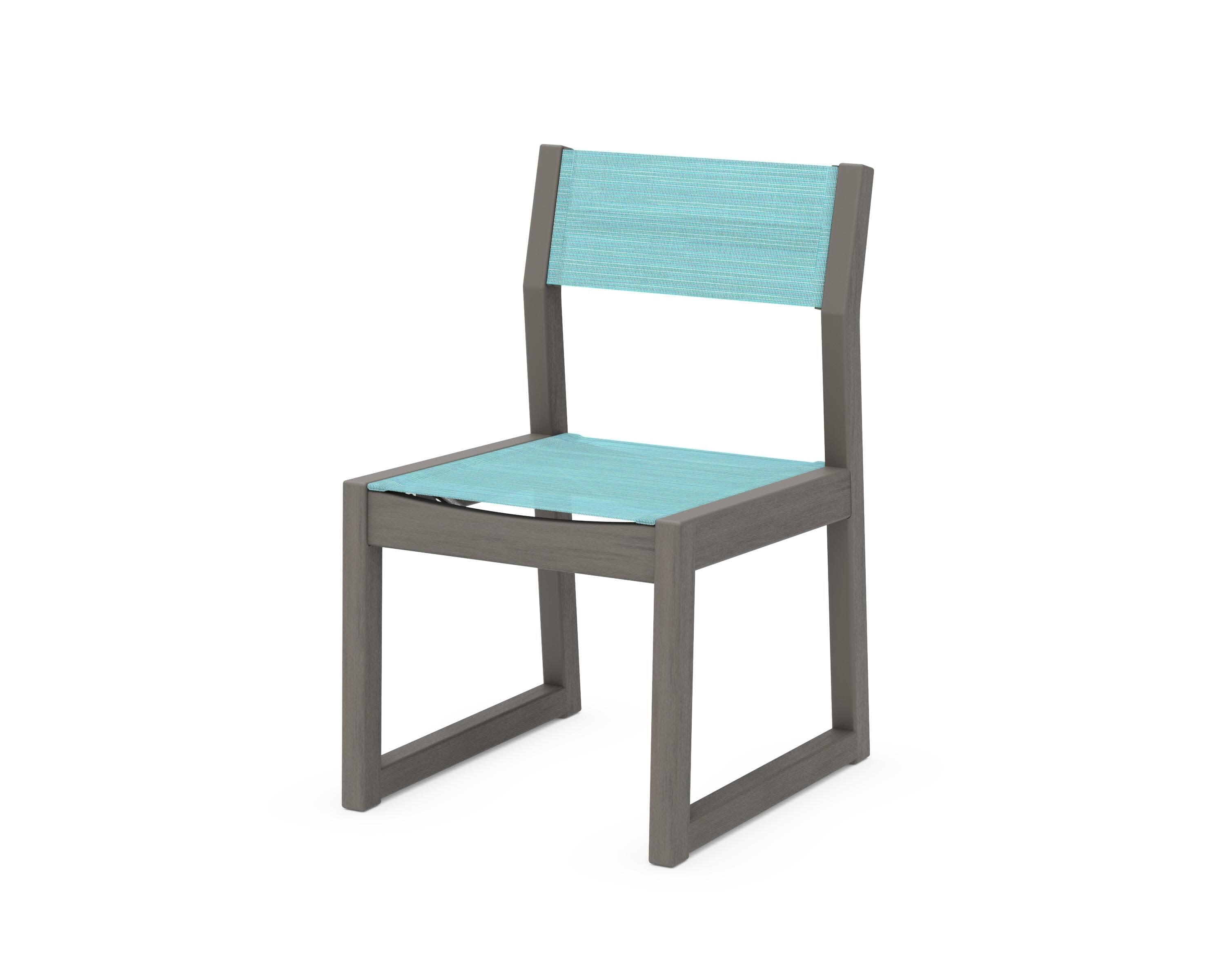 EDGE Sling Dining Side Chair in Driftwood / Dupioni Aquamarine Sling