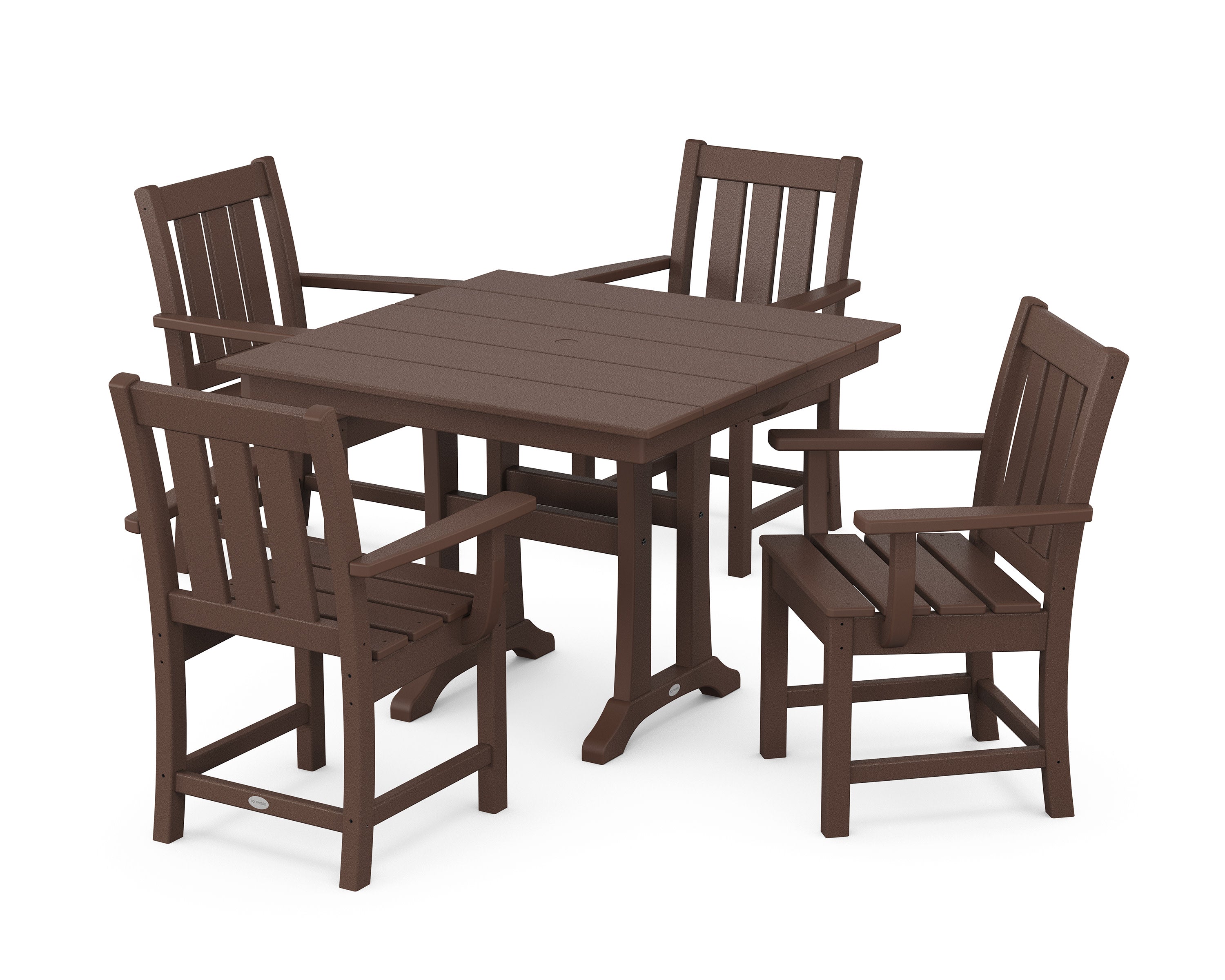Oxford 5-Piece Farmhouse Dining Set with Trestle Legs in Mahogany