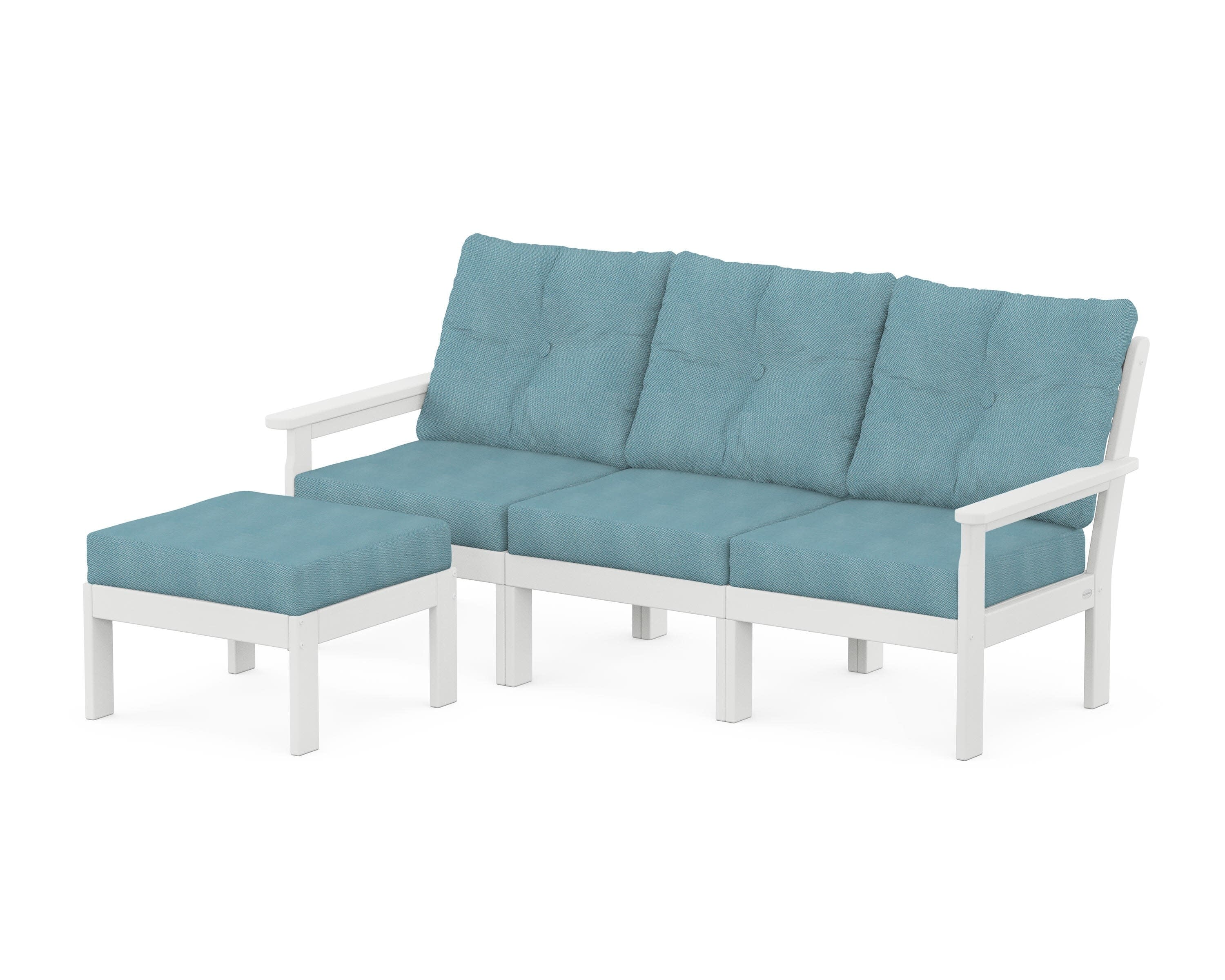 Vineyard 4-Piece Sectional with Ottoman in White / Lattice Sky Blue