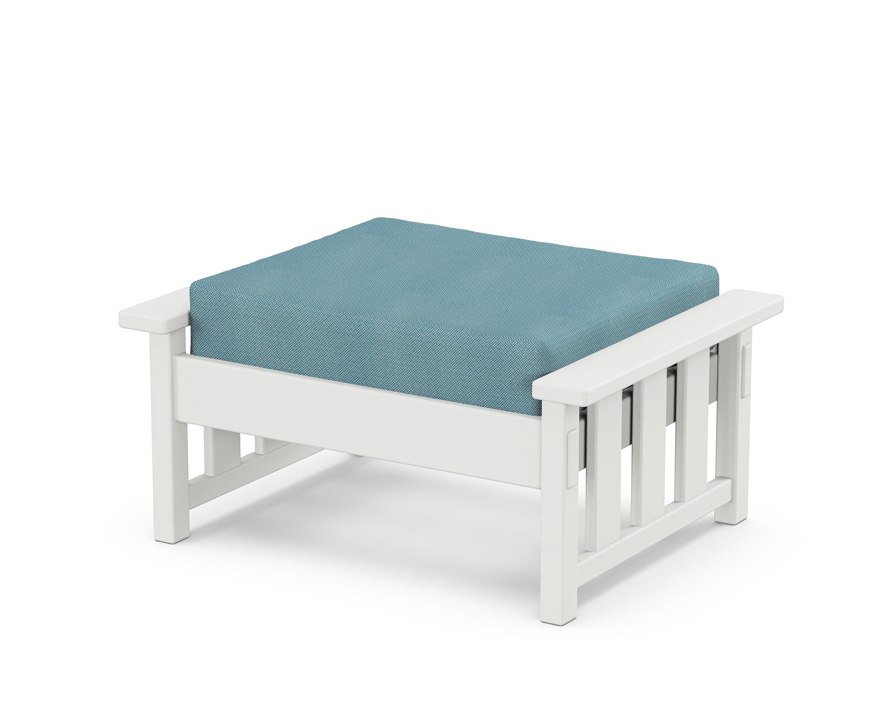 Acadia Deep Seating Ottoman in White / Lattice Sky Blue