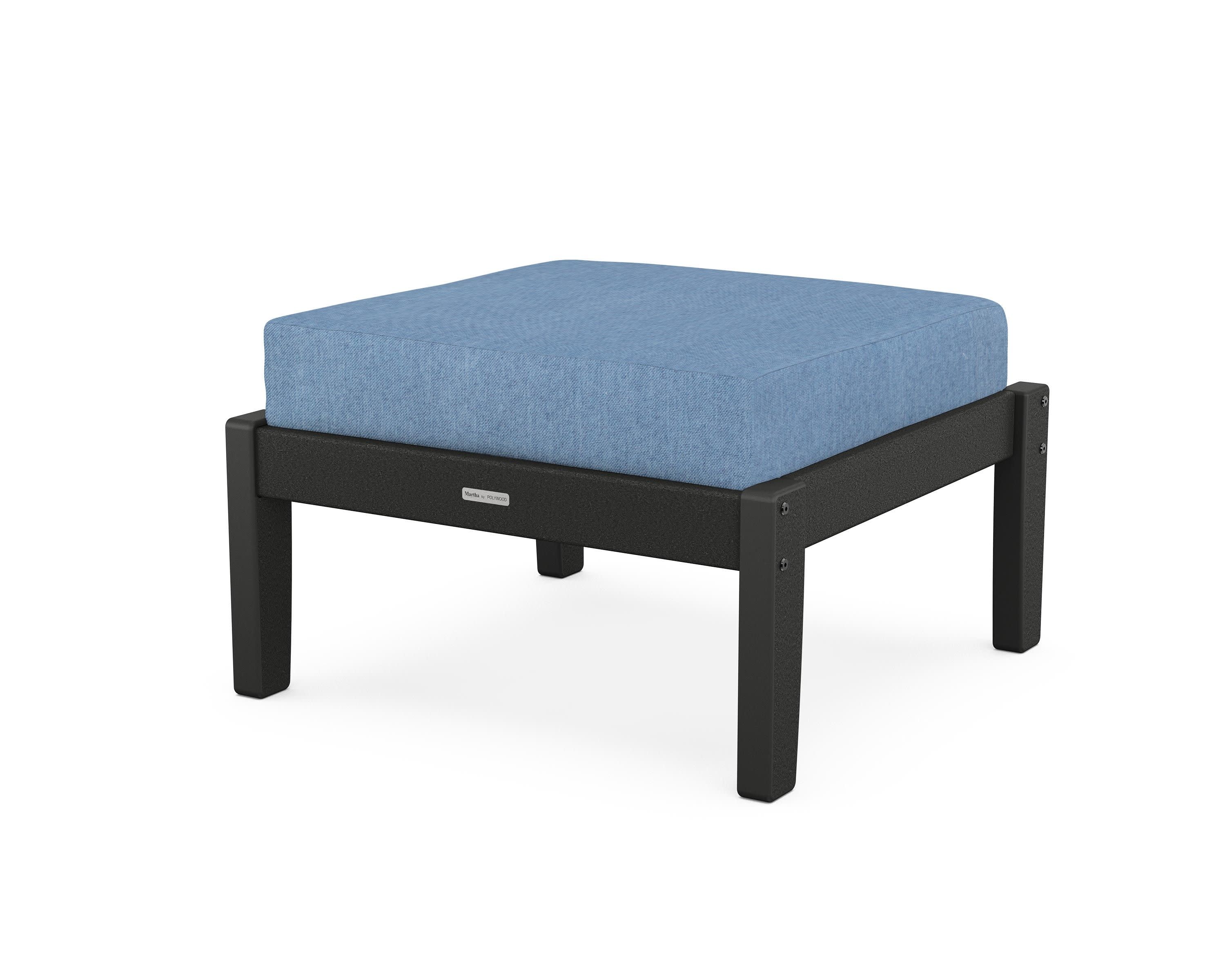 Chinoiserie Deep Seating Ottoman in Black / Sky Blue