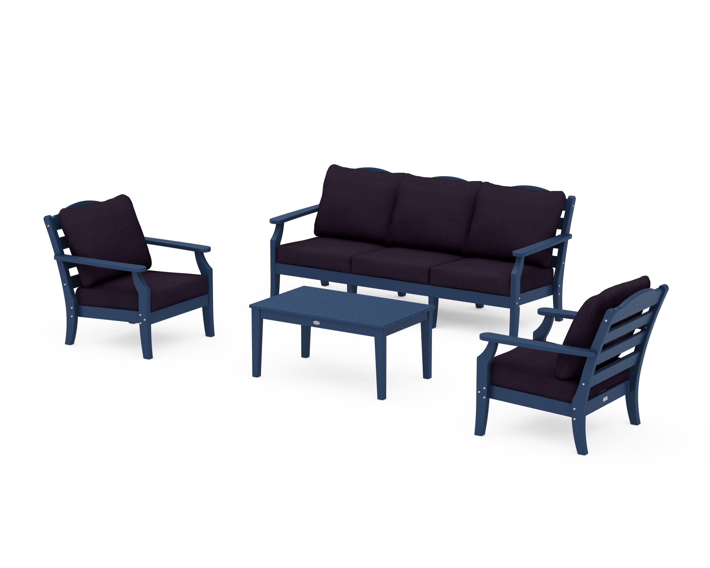 Savannah 4-Piece Deep Seating Set with Sofa in Navy / Navy Linen