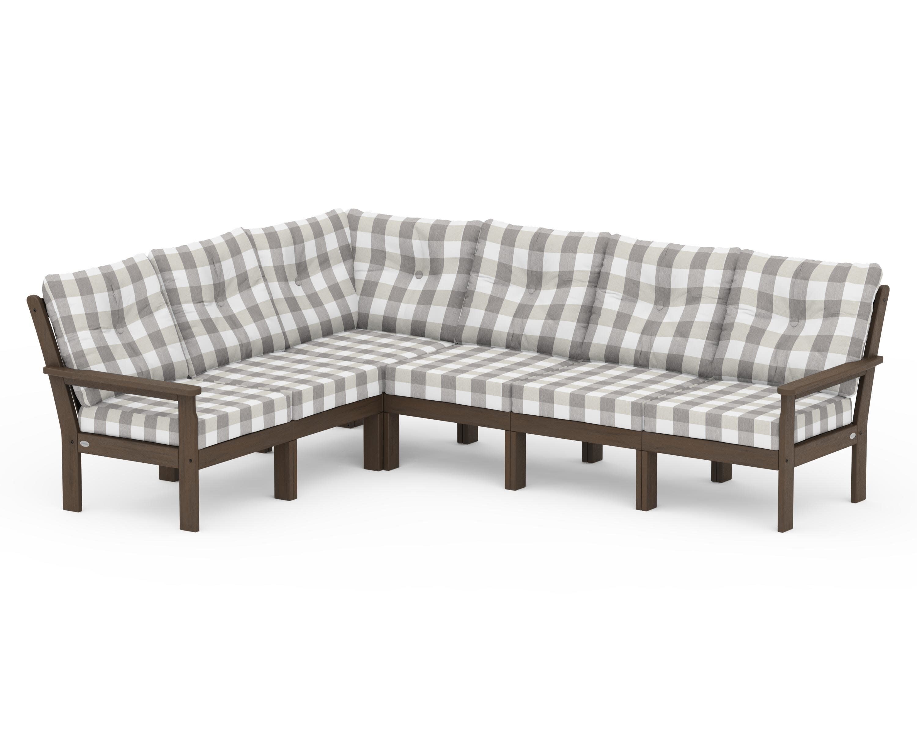 Vineyard 6-Piece Sectional in Kona / Buffalo Plaid Grey Mist