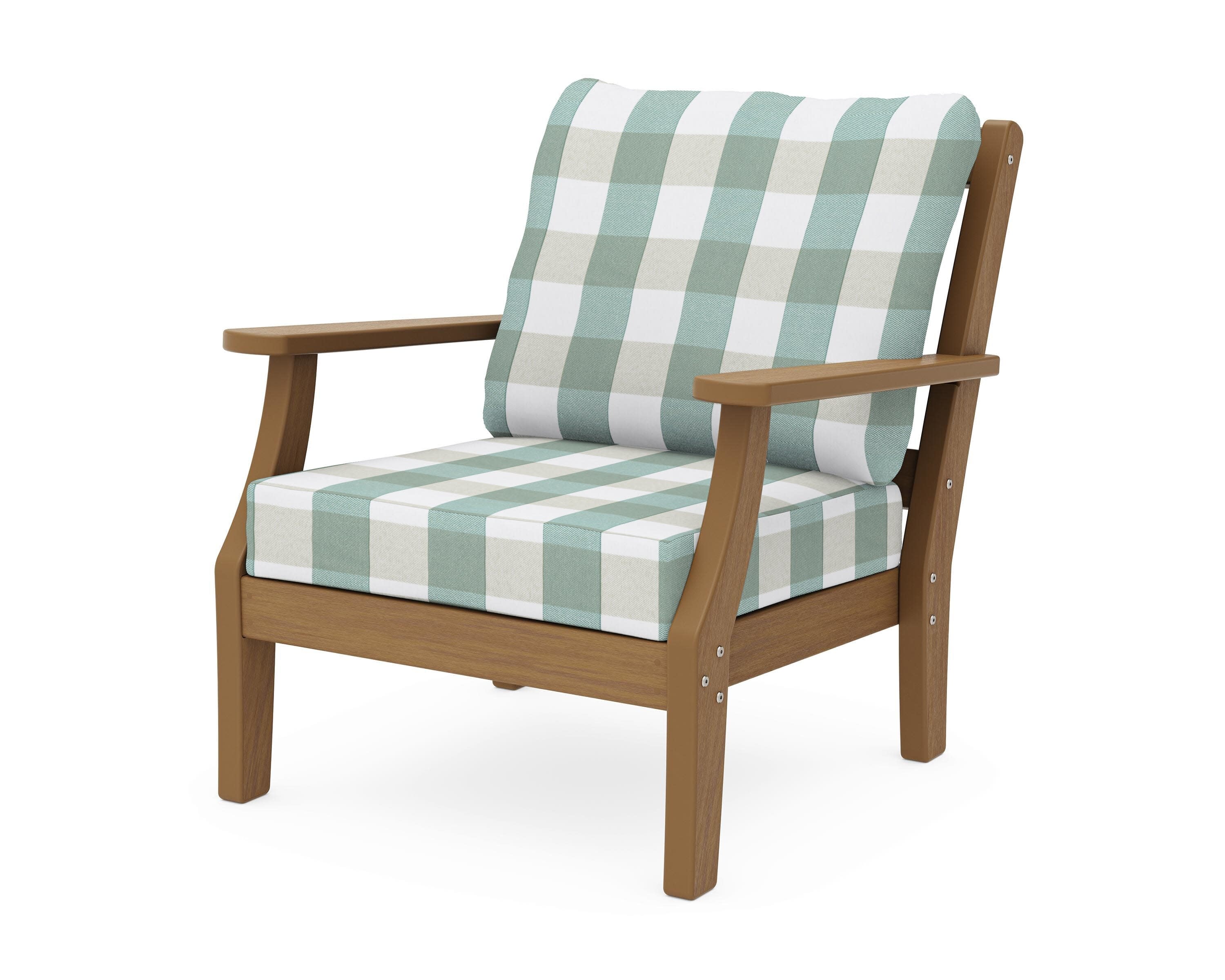 Chinoiserie Deep Seating Chair in Natural / Buffalo Plaid Glacier Spa
