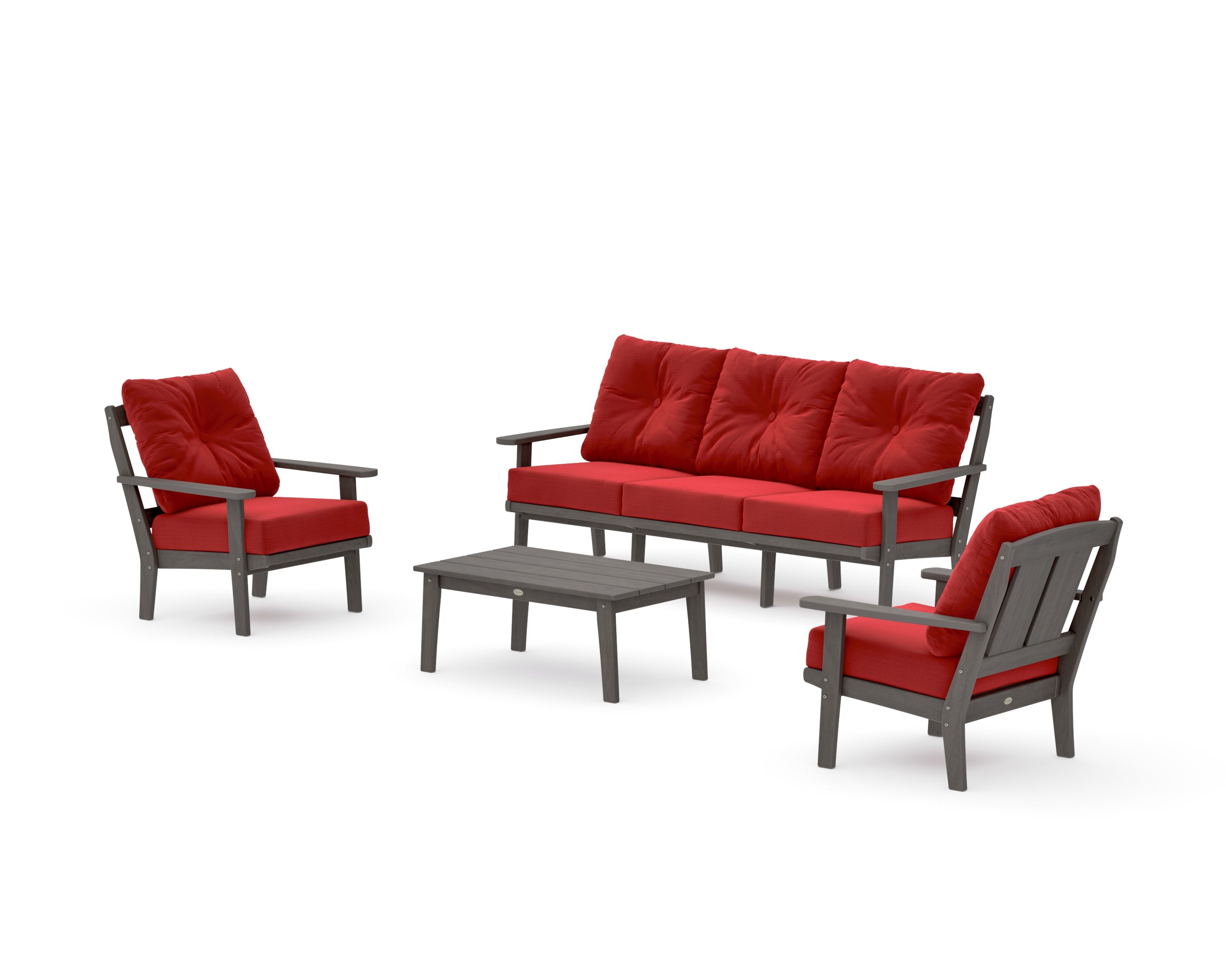 Mission 4-Piece Deep Seating Set with Sofa in Driftwood / Crimson Linen