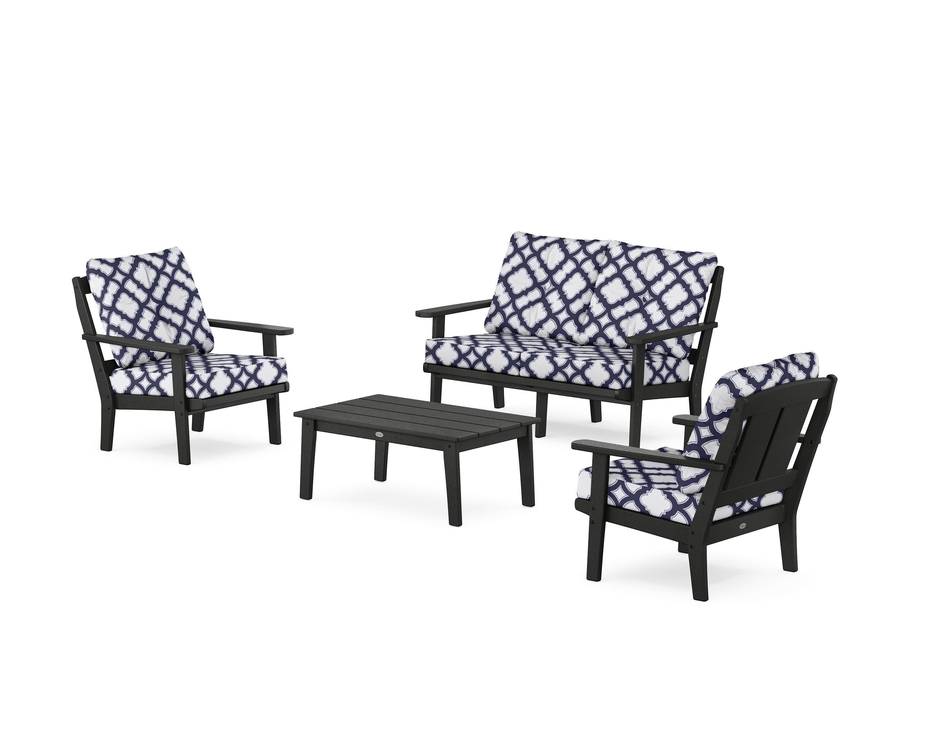 Mission 4-Piece Deep Seating Set with Loveseat in Black / Trellis Navy