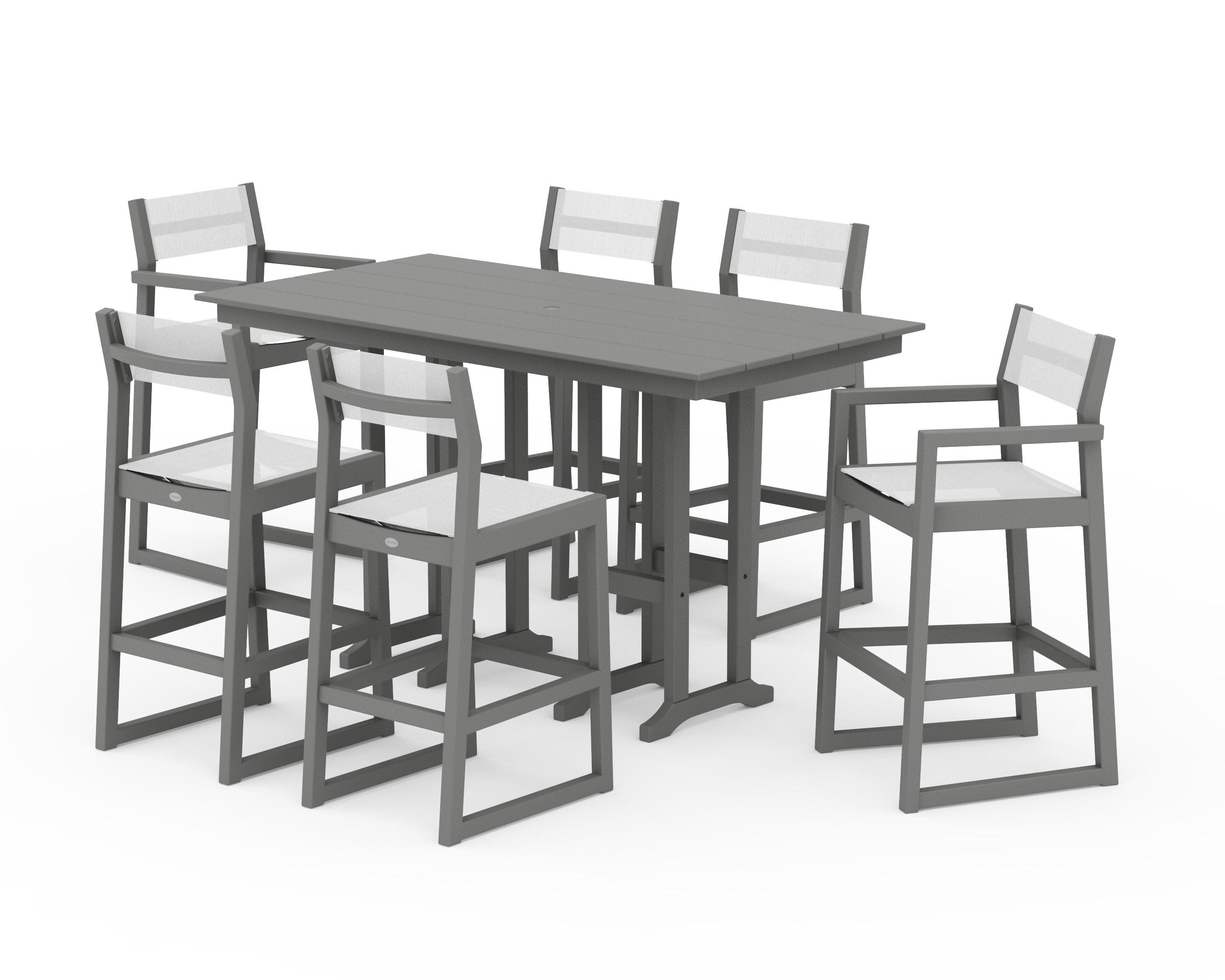 EDGE Sling 7-Piece Farmhouse Bar Set in Slate Grey / White Sling