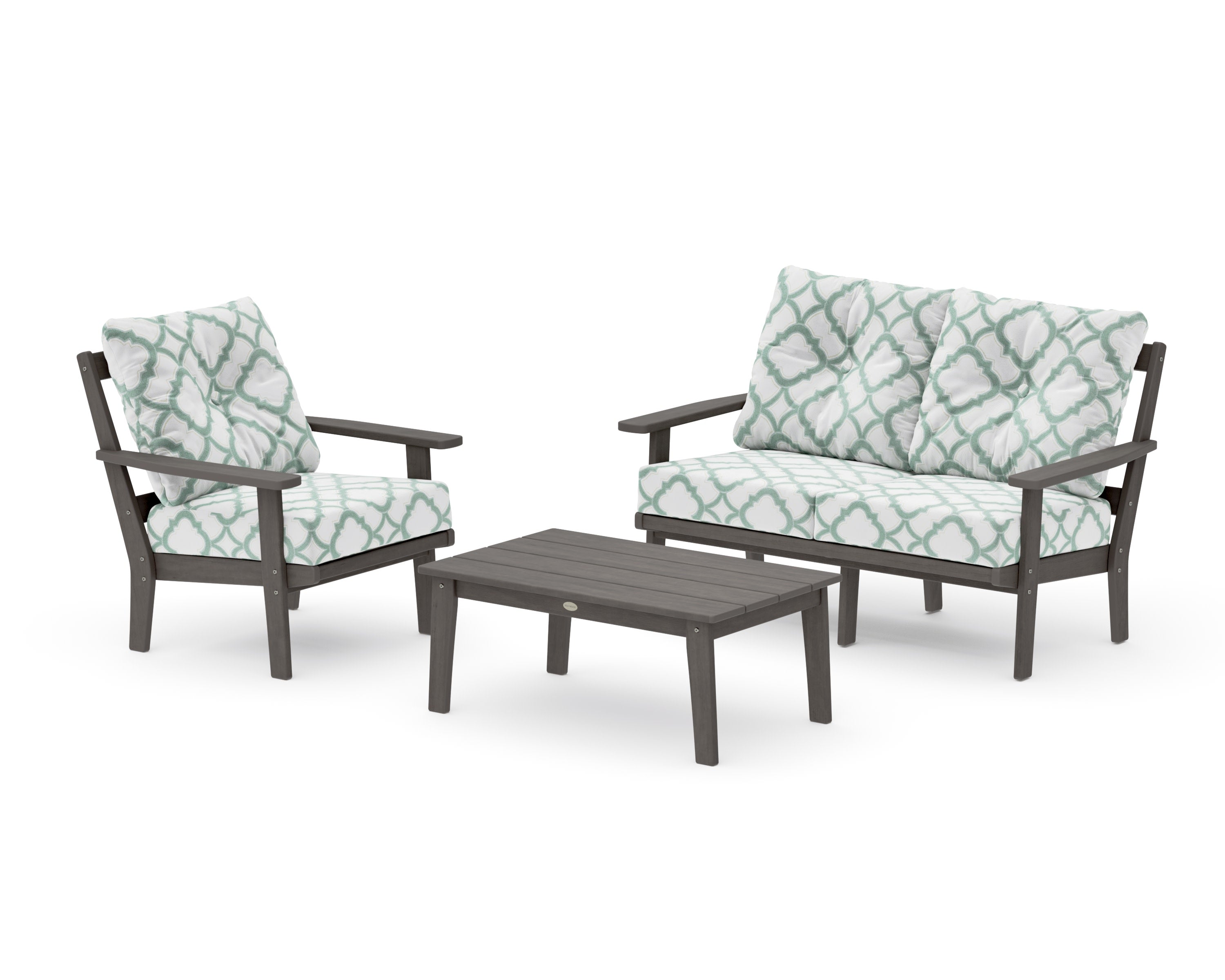 Prairie 3-Piece Deep Seating Set with Loveseat in Driftwood / Trellis Glacier Spa
