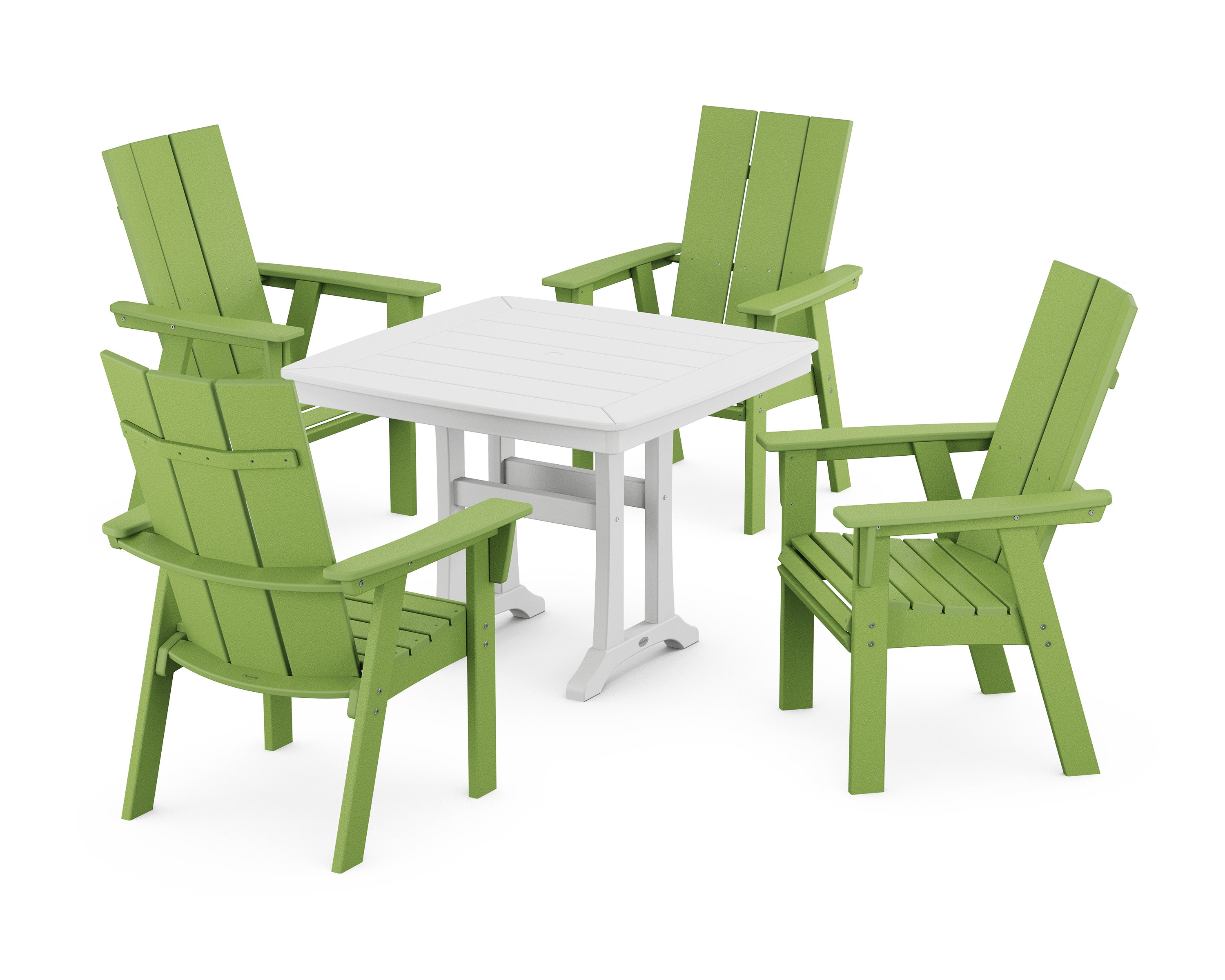 Modern Adirondack 5-Piece Dining Set with Trestle Legs in Lime / White