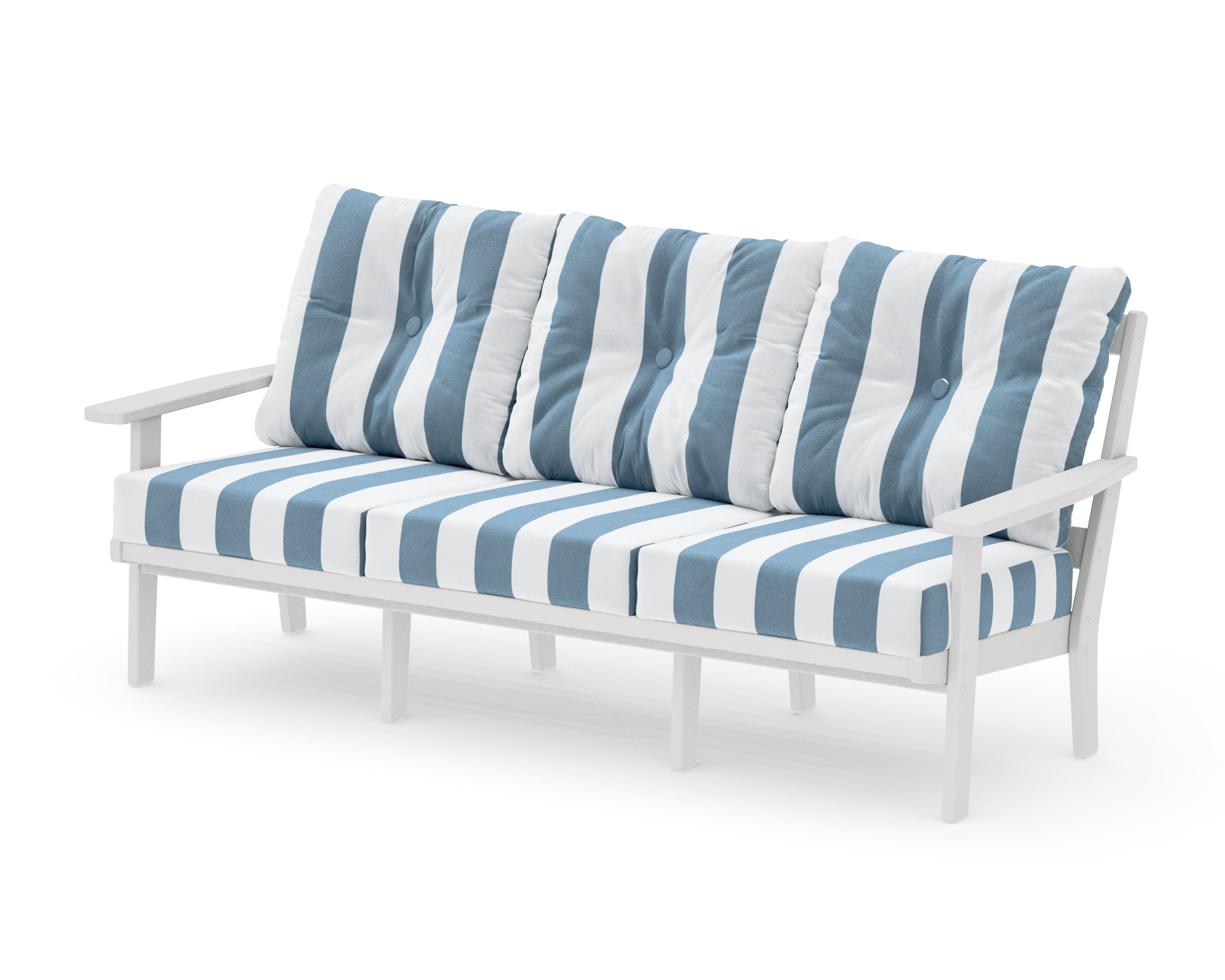 Oxford Deep Seating Sofa in Vintage White / Cabana Stripe Sky Blue
