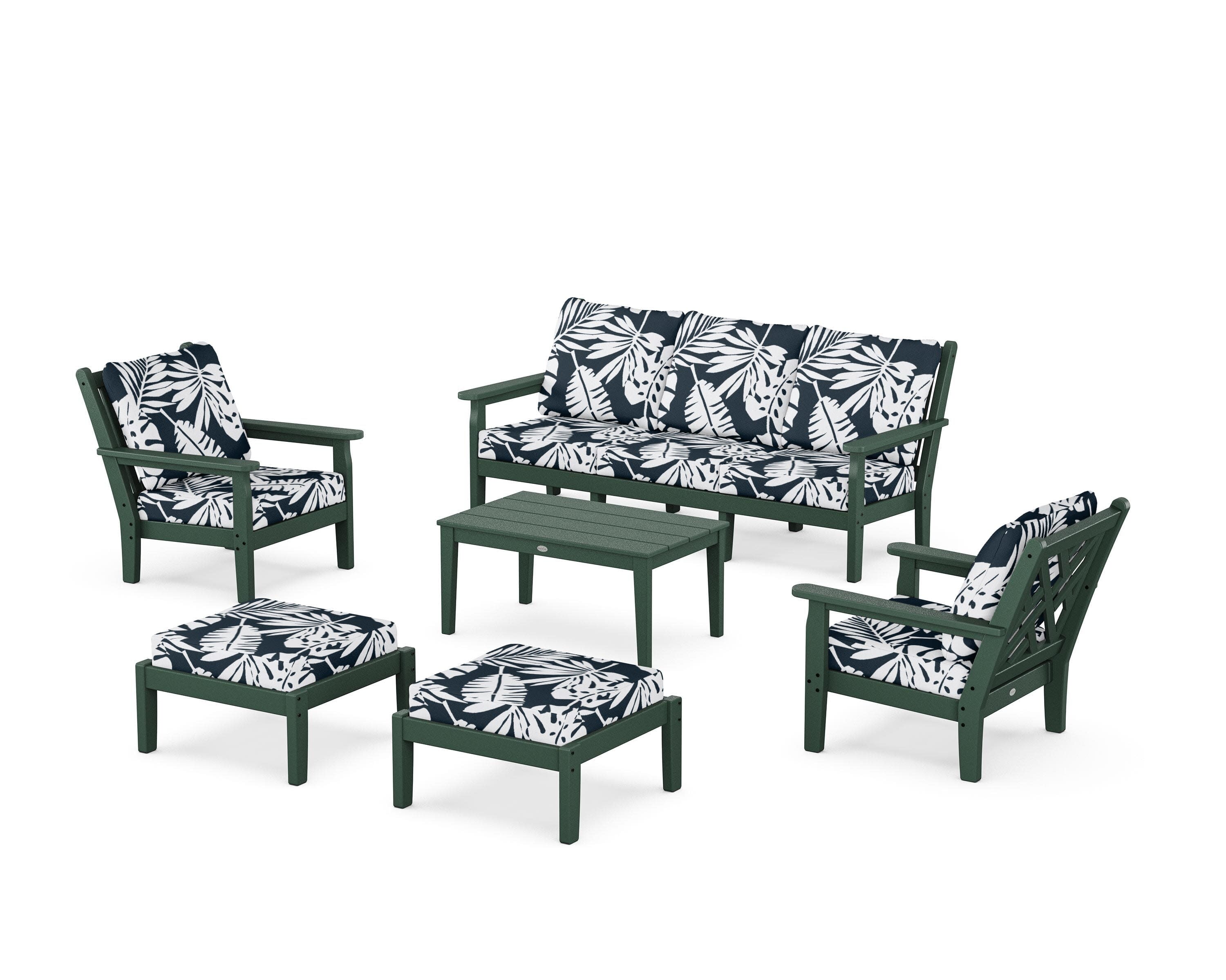 Chippendale 6-Piece Lounge Sofa Set in Green / Leaf Marine Indigo