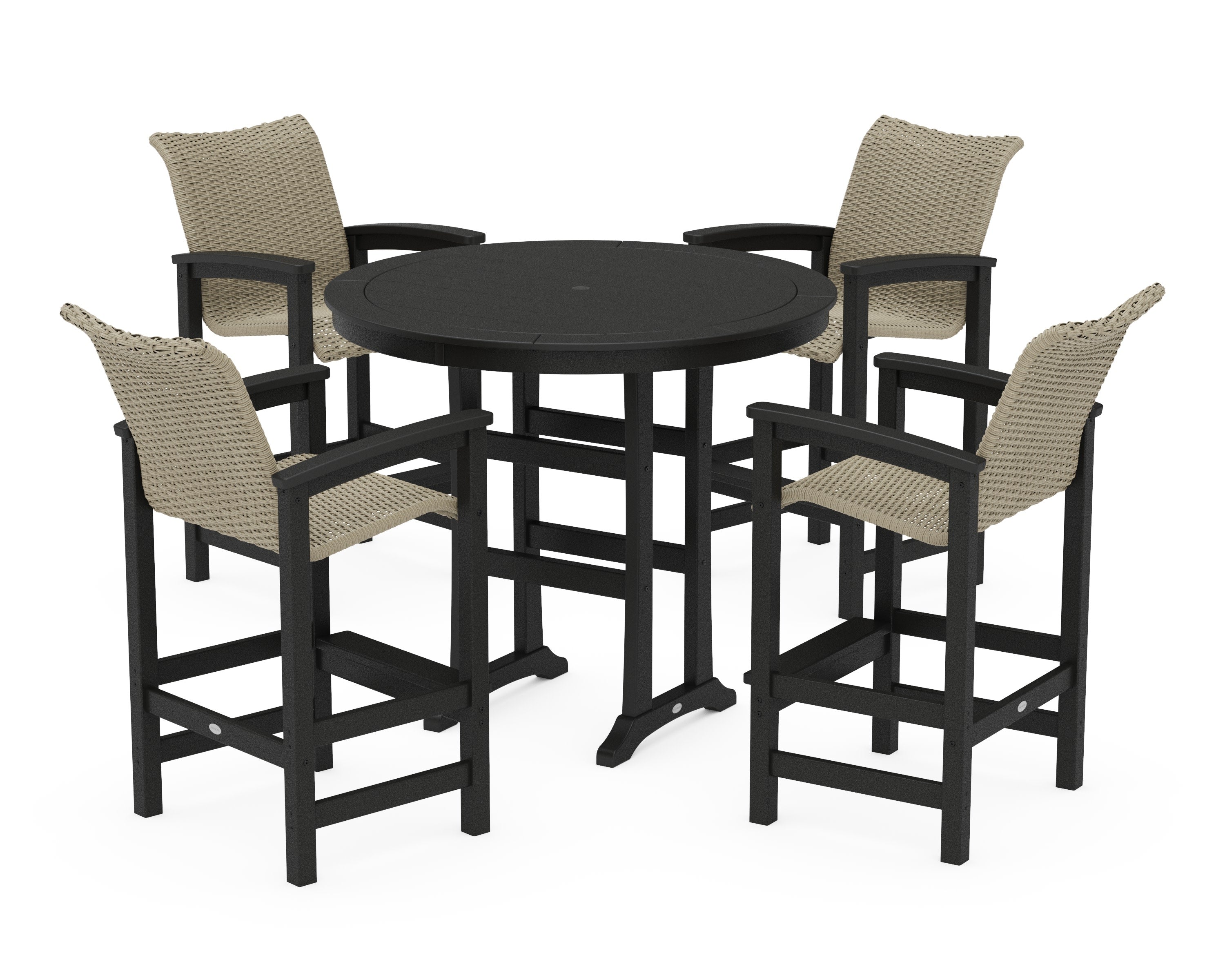 Coastal Woven 5-Piece Round Bar Set in Black / Dune Grass