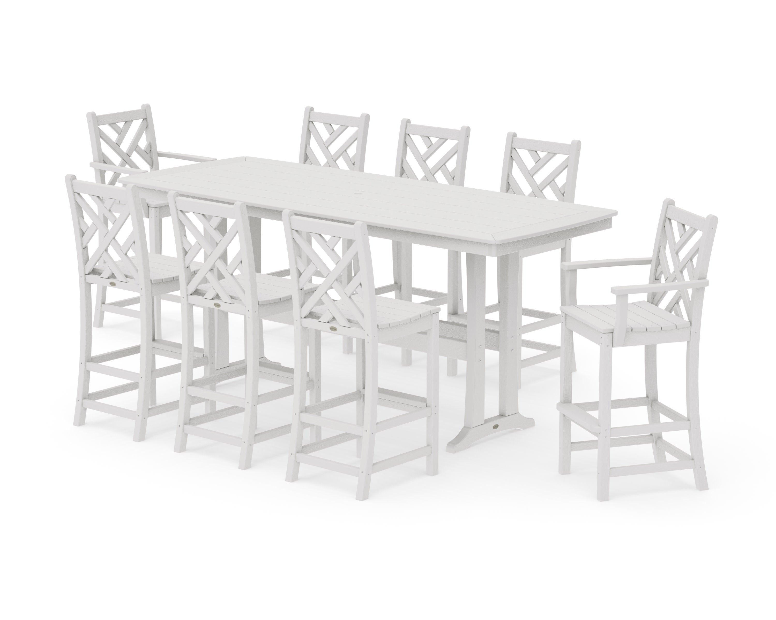 Chippendale 9-Piece Bar Set with Trestle Legs in Vintage White