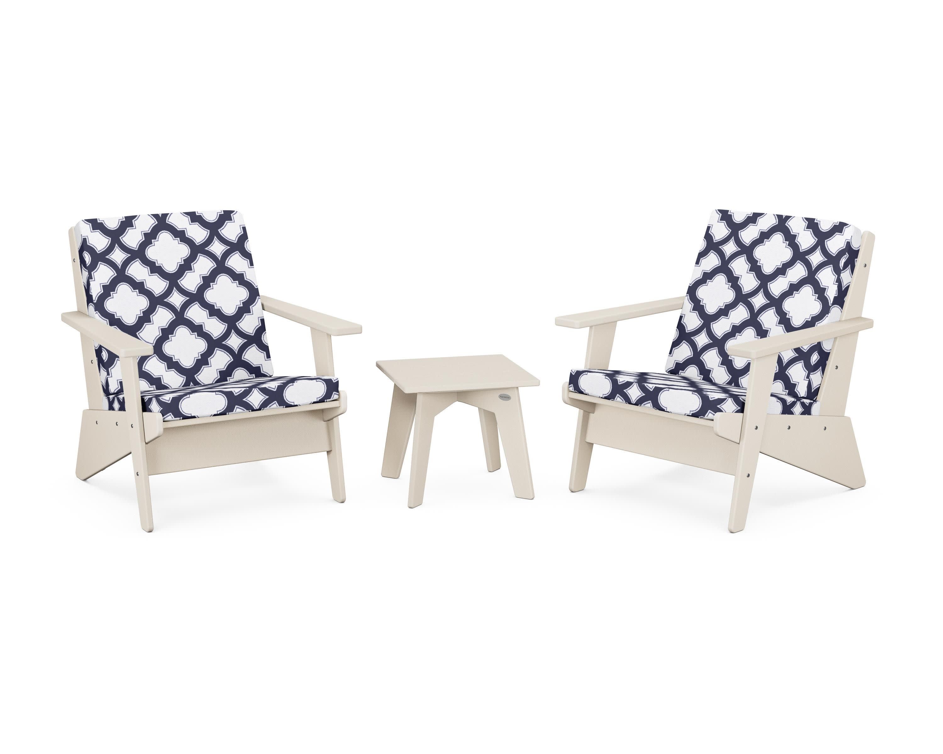 Riviera Modern Lounge 3-Piece Set in Sand / Trellis Navy