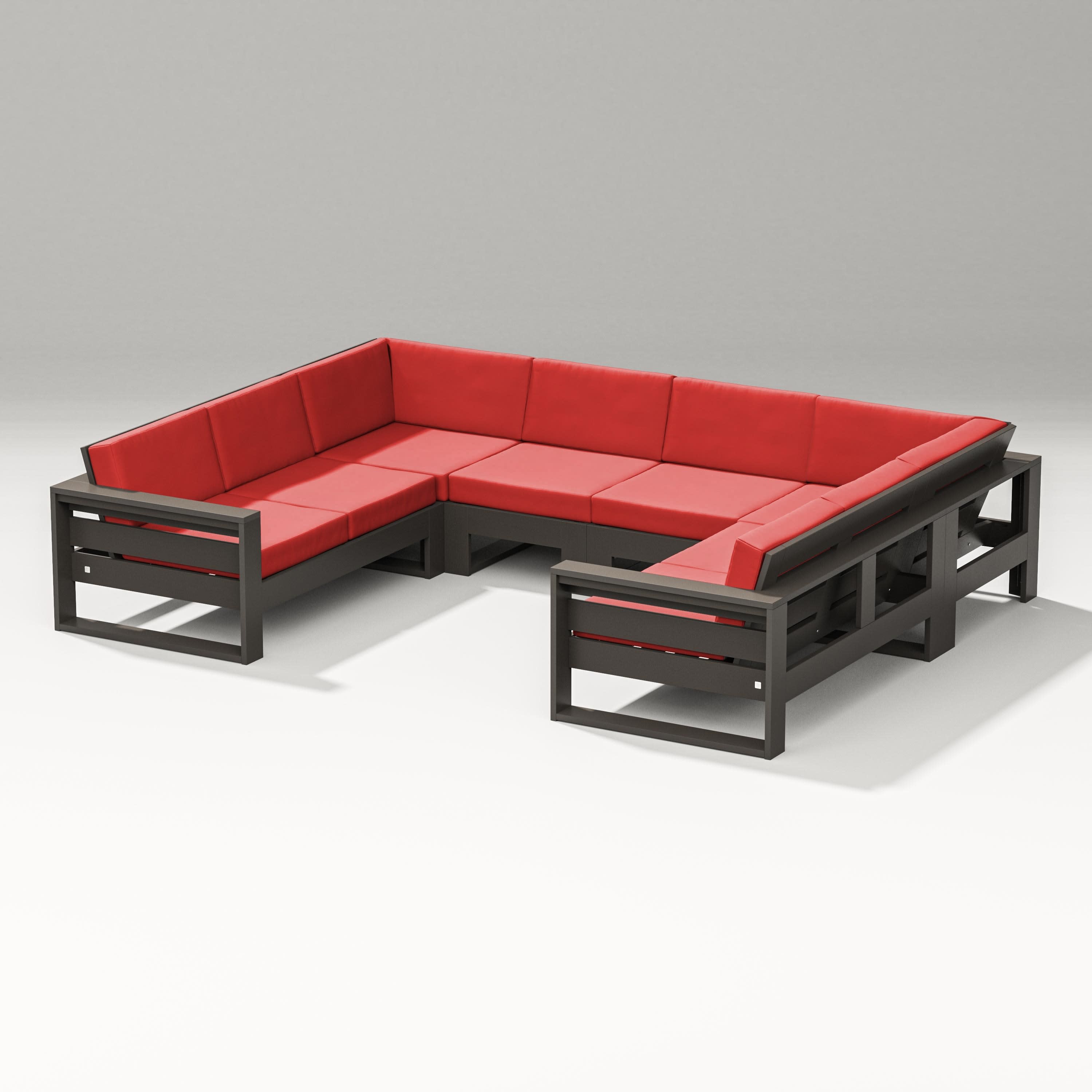 Latitude U-Shaped Sectional in Vintage Coffee / Crimson Linen