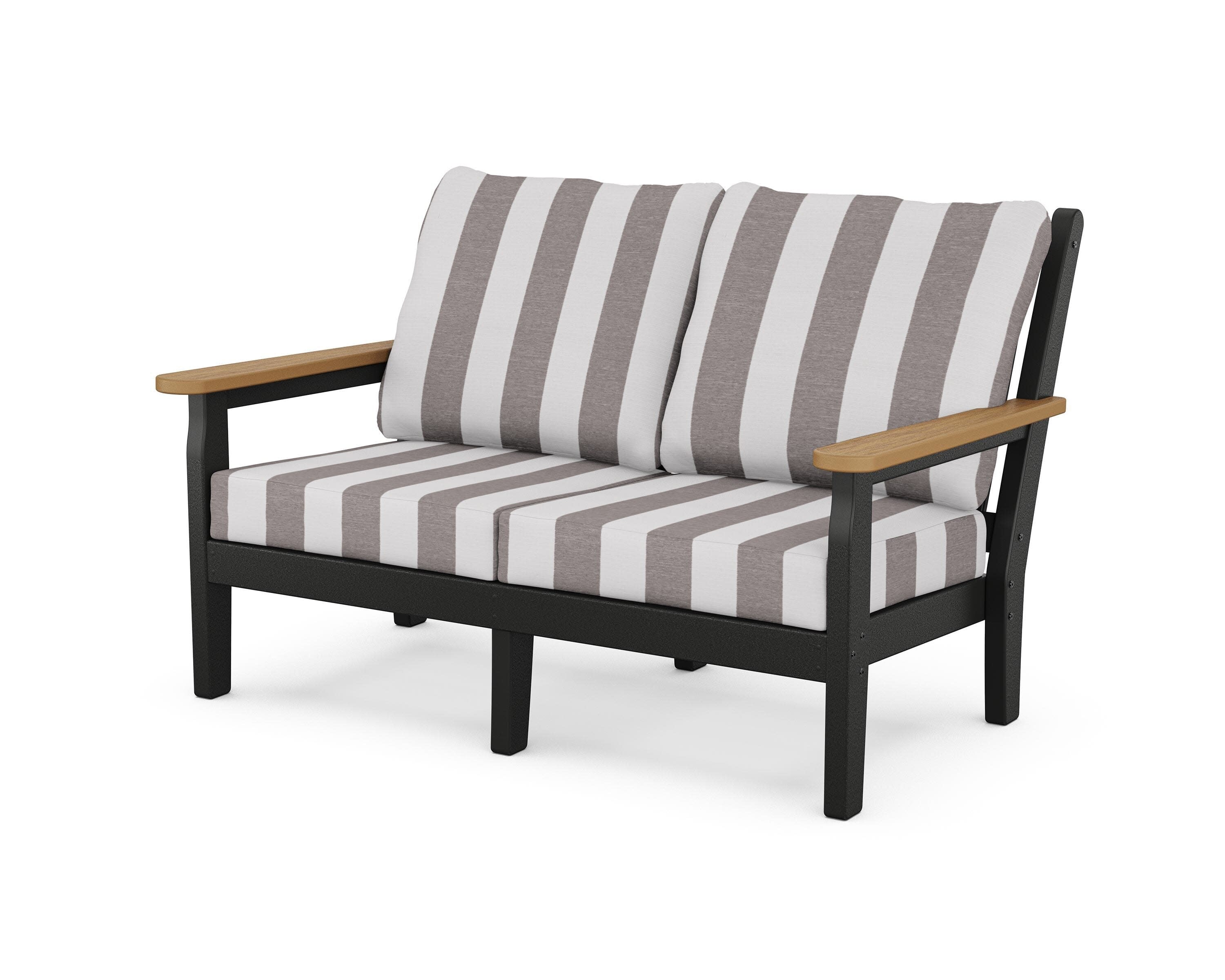 Chippendale Deep Seating Loveseat in Black / Natural / Cabana Stripe Grey Mist