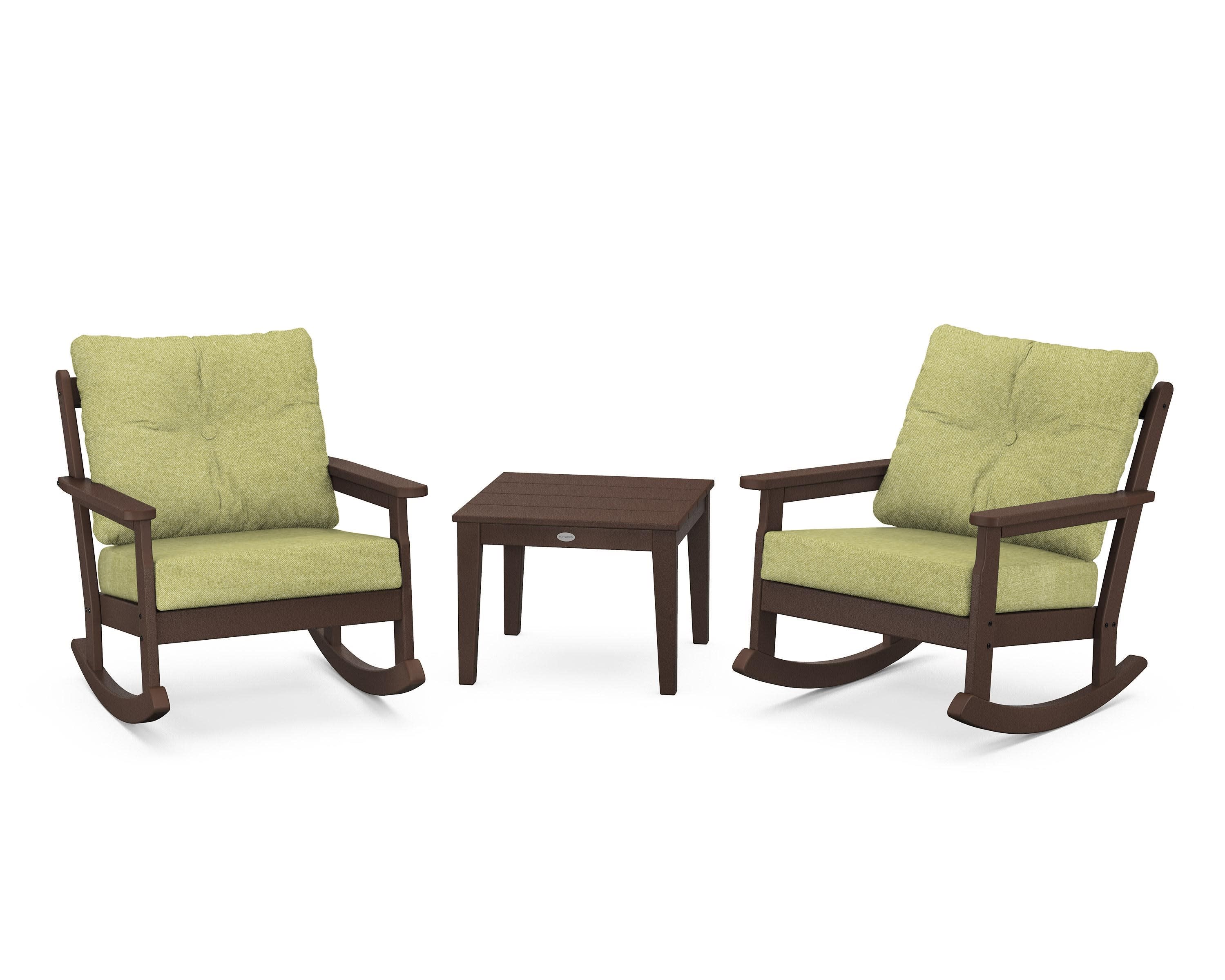 Vineyard 3-Piece Deep Seating Rocker Set in Mahogany / Chartreuse Boucle