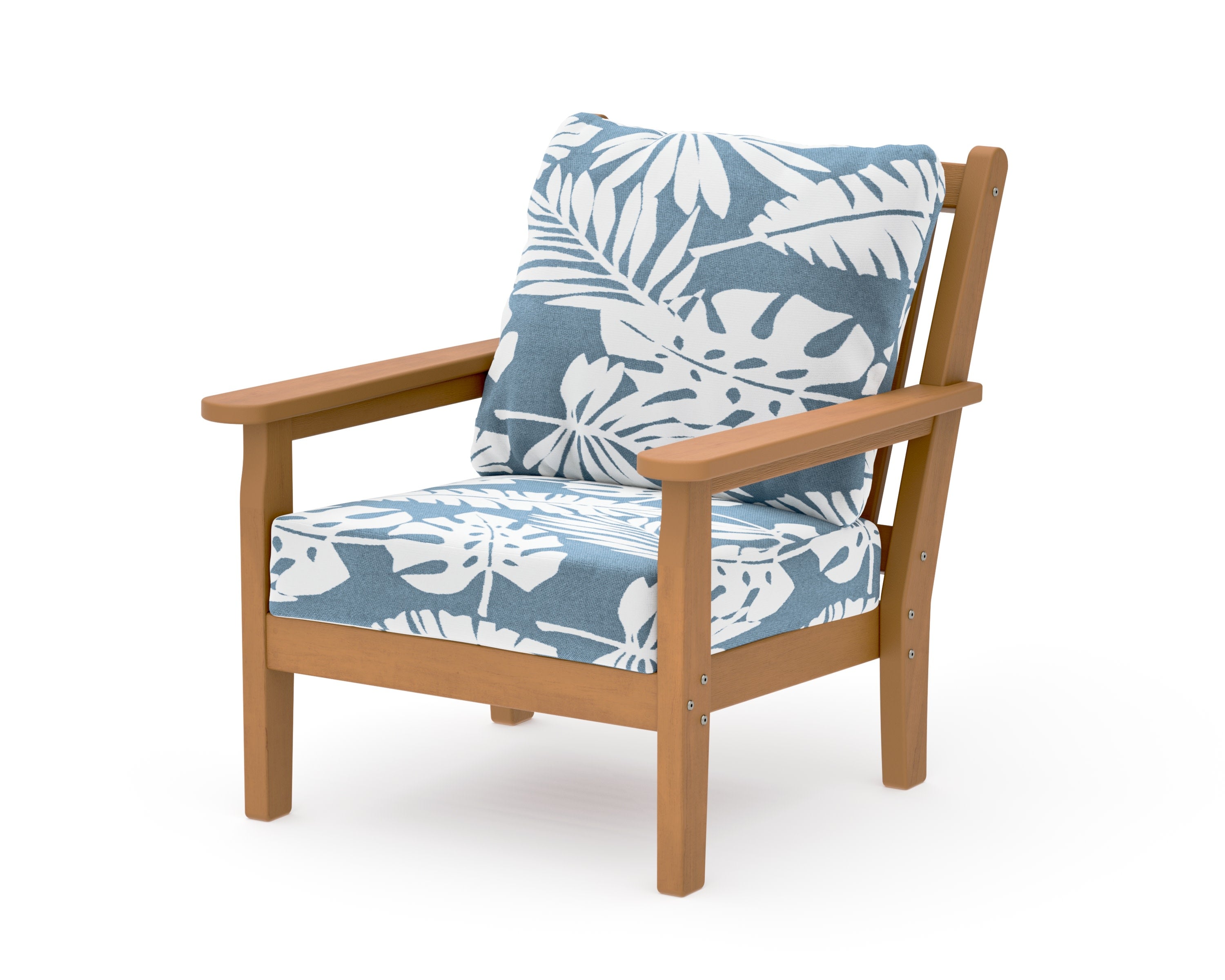 Chippendale Deep Seating Chair in Natural / Leaf Sky Blue