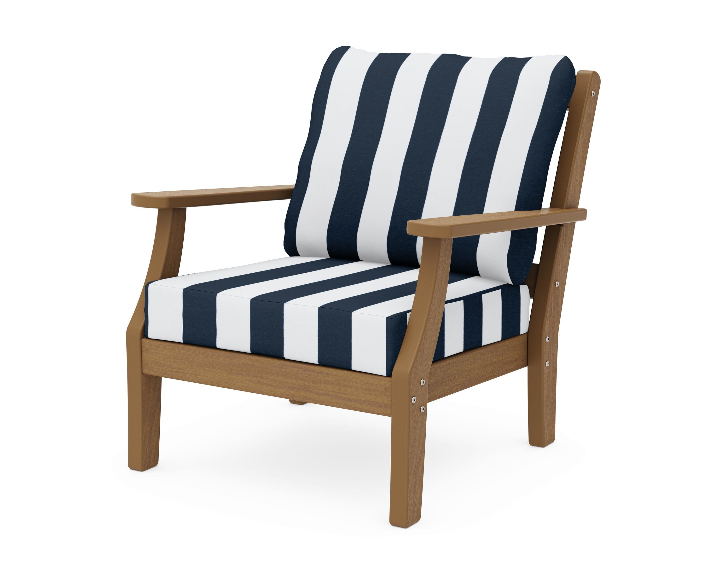 Chinoiserie Deep Seating Chair in Natural / Cabana Stripe Marine Indigo