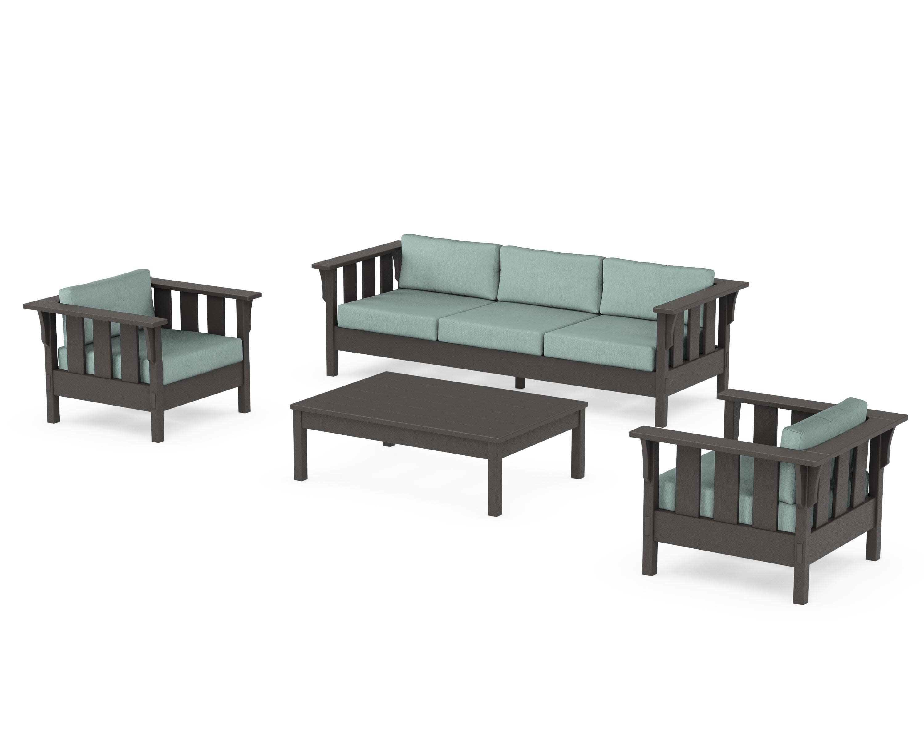 Acadia 4-Piece Deep Seating Set with Sofa in Vintage Coffee / Glacier Spa