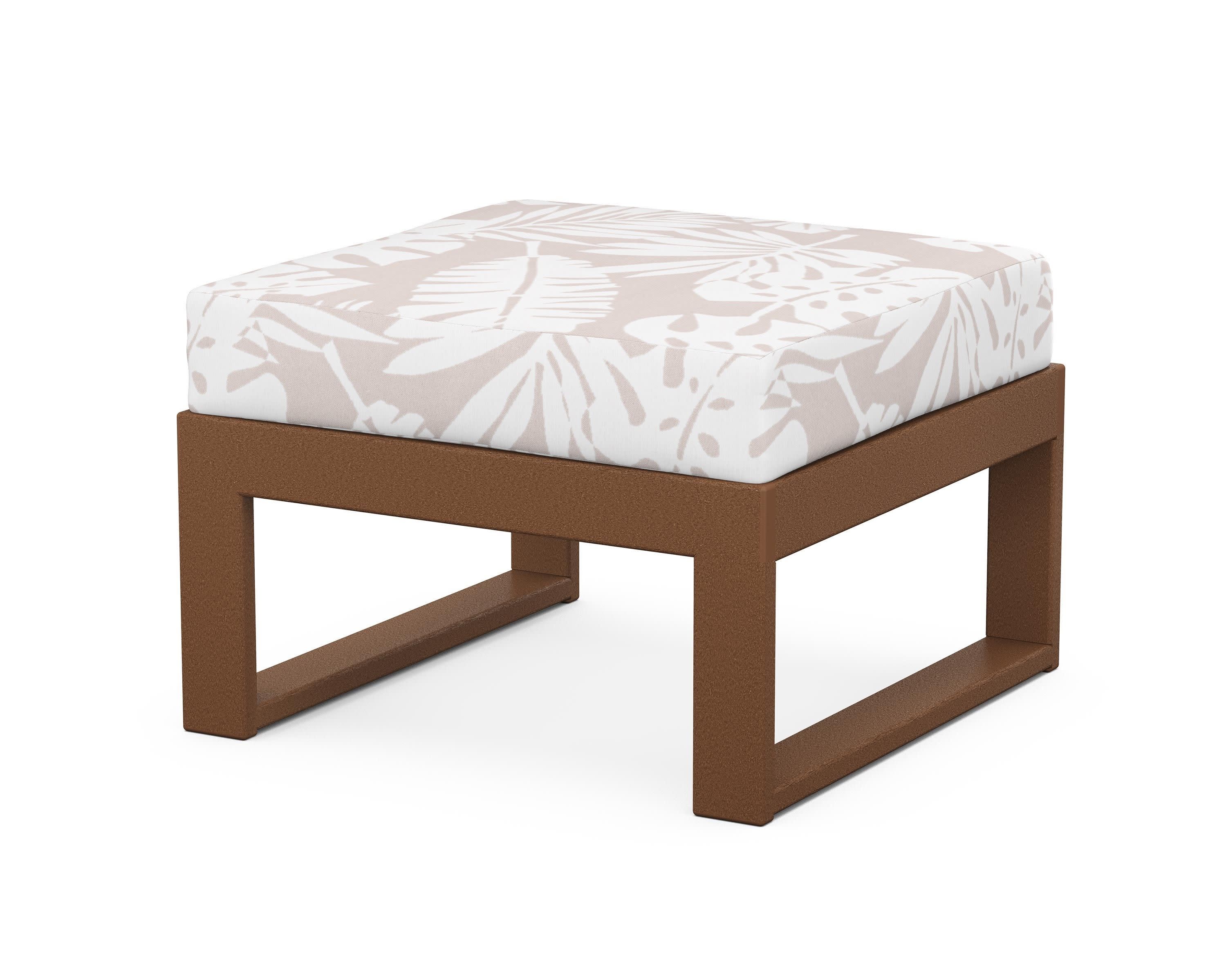 Modular Ottoman - Modern in Teak / Leaf Dune Burlap