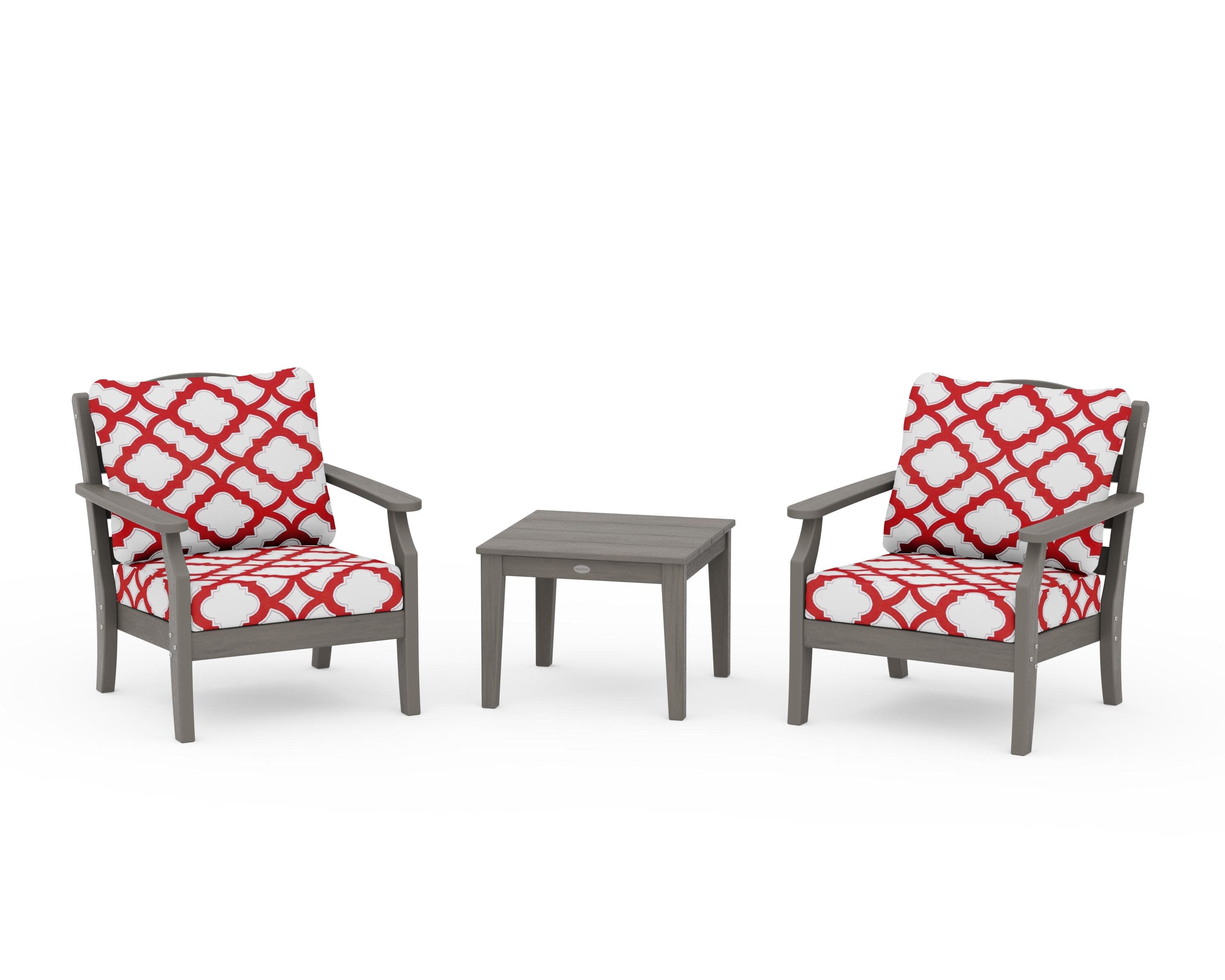 Savannah 3-Piece Deep Seating Set in Driftwood / Trellis Crimson