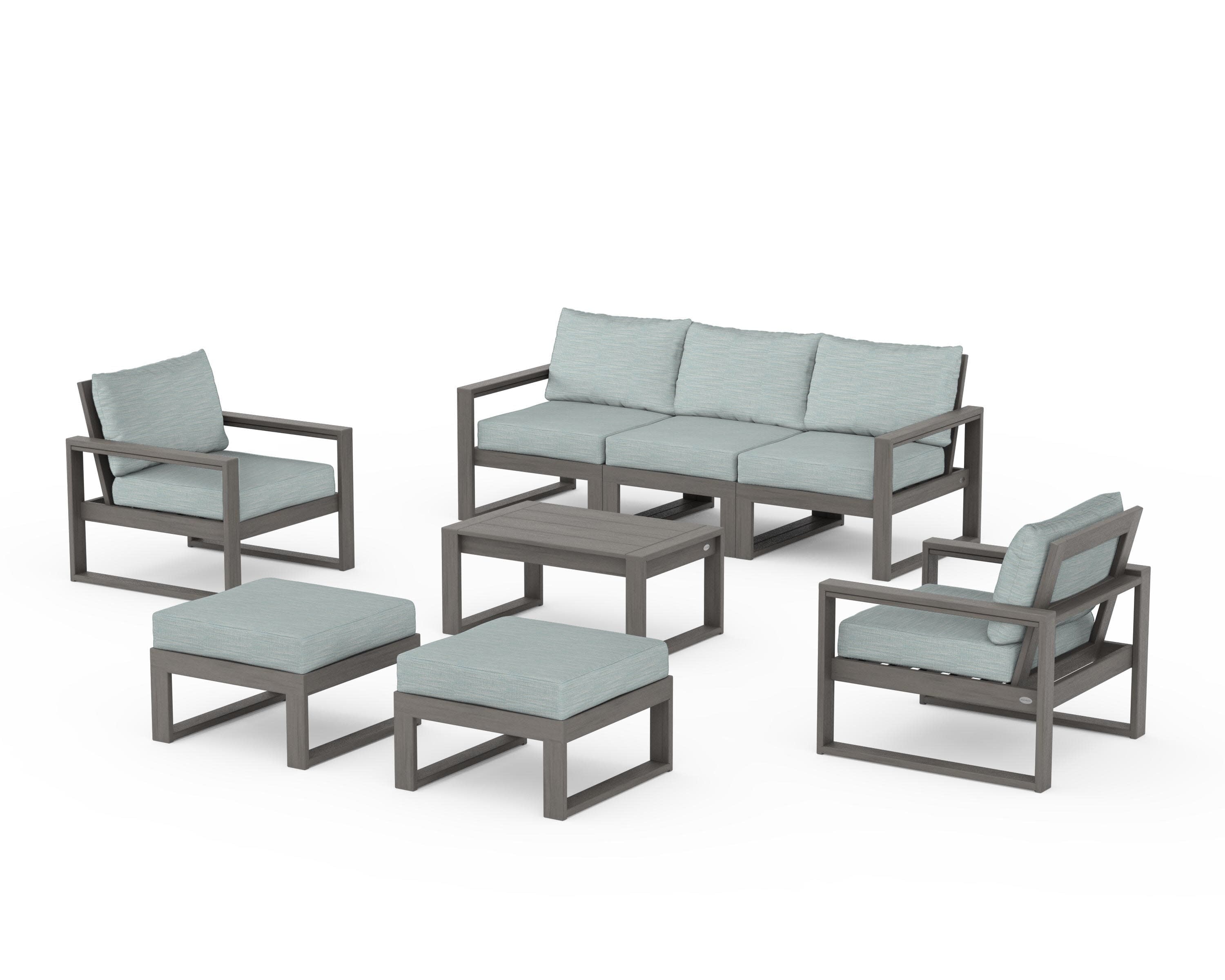 EDGE Sectional 8-Piece Lounge Sofa Set in Driftwood / Soothe Mist